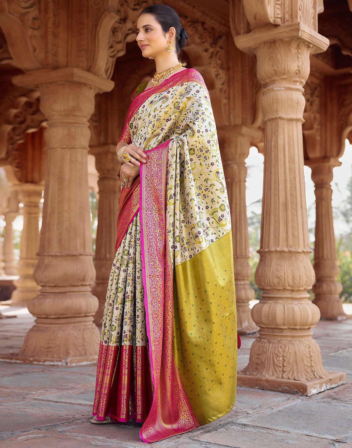 Off White Silk Woven Kanjivaram Saree