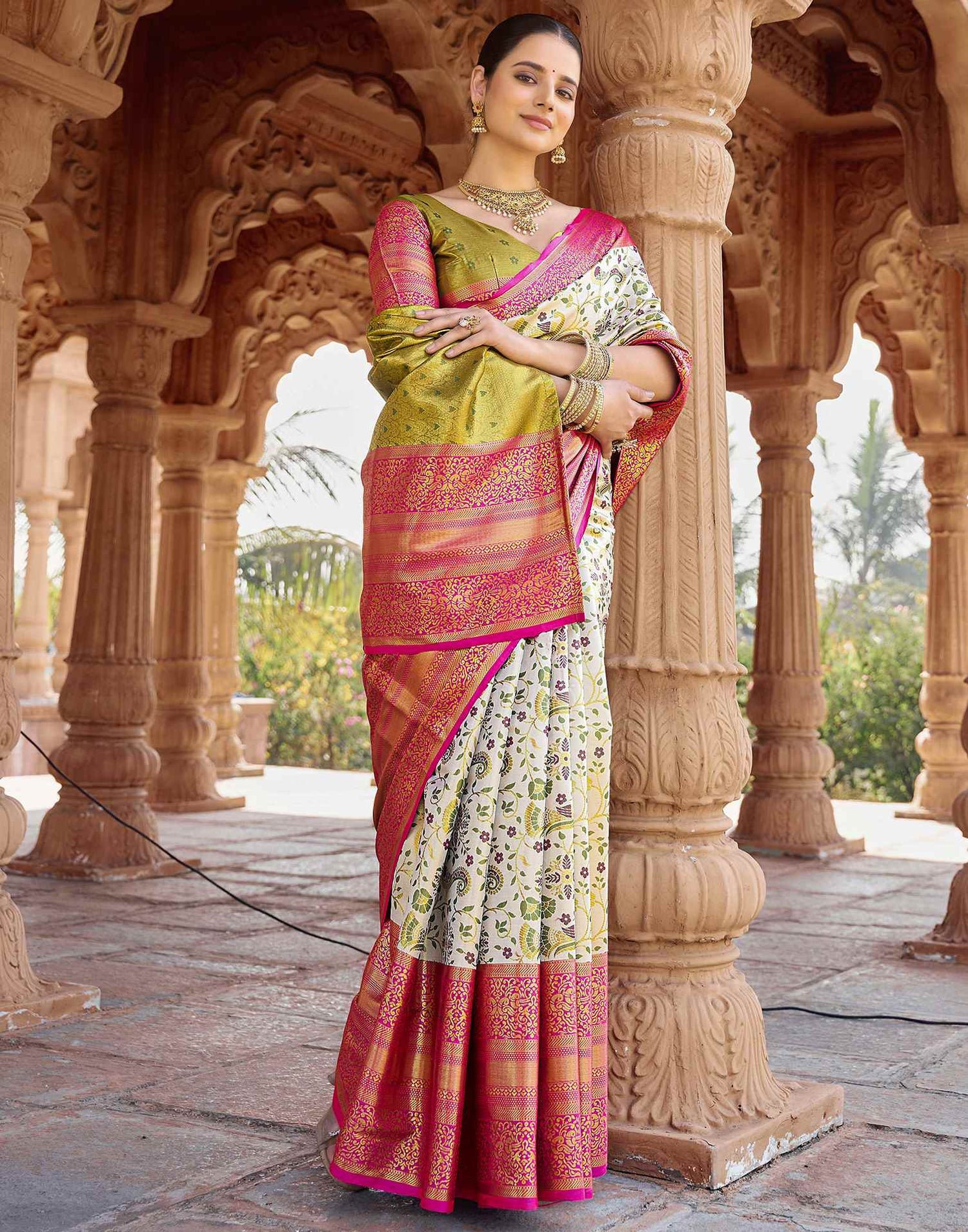 Off White Silk Woven Kanjivaram Saree