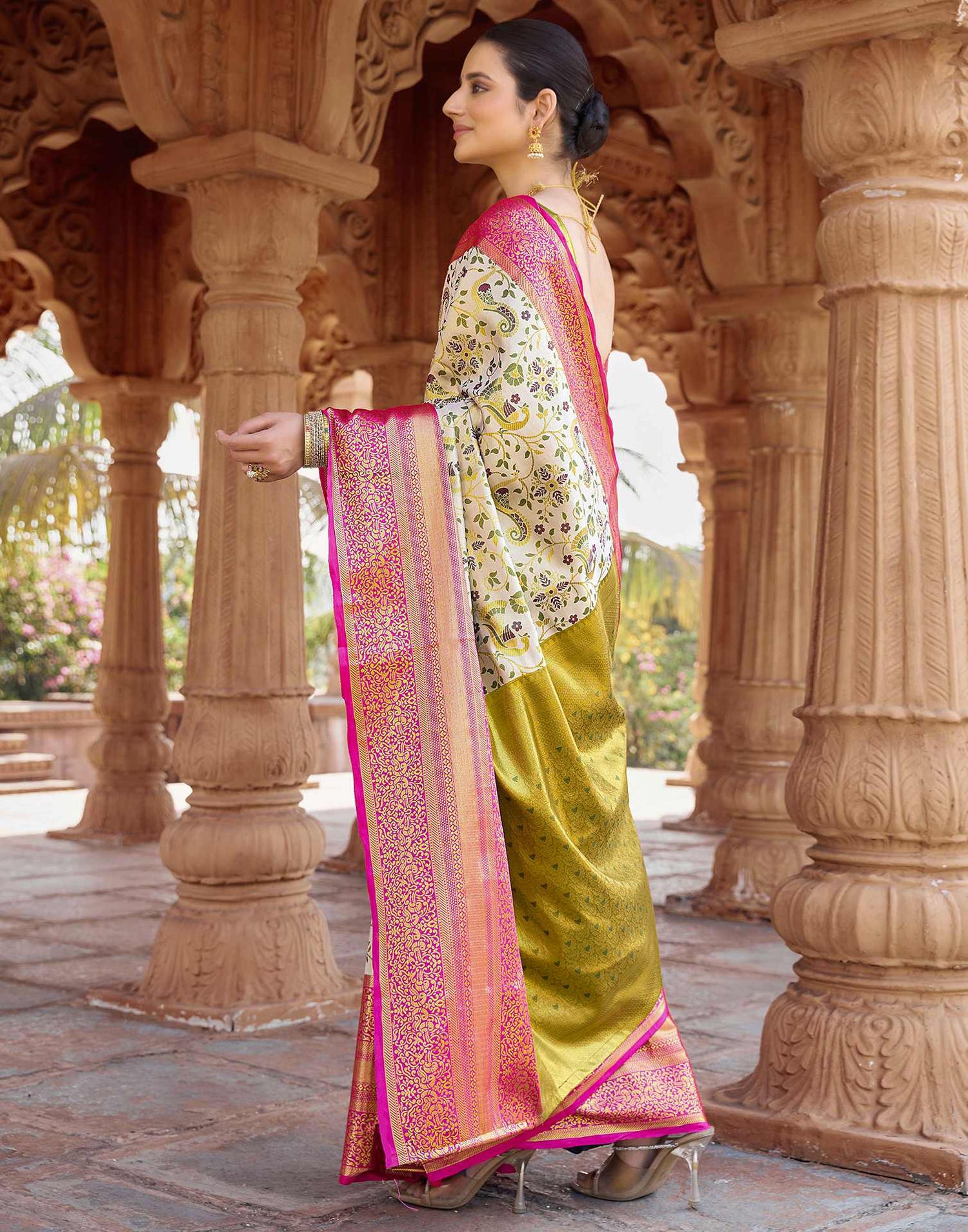 Off White Silk Woven Kanjivaram Saree