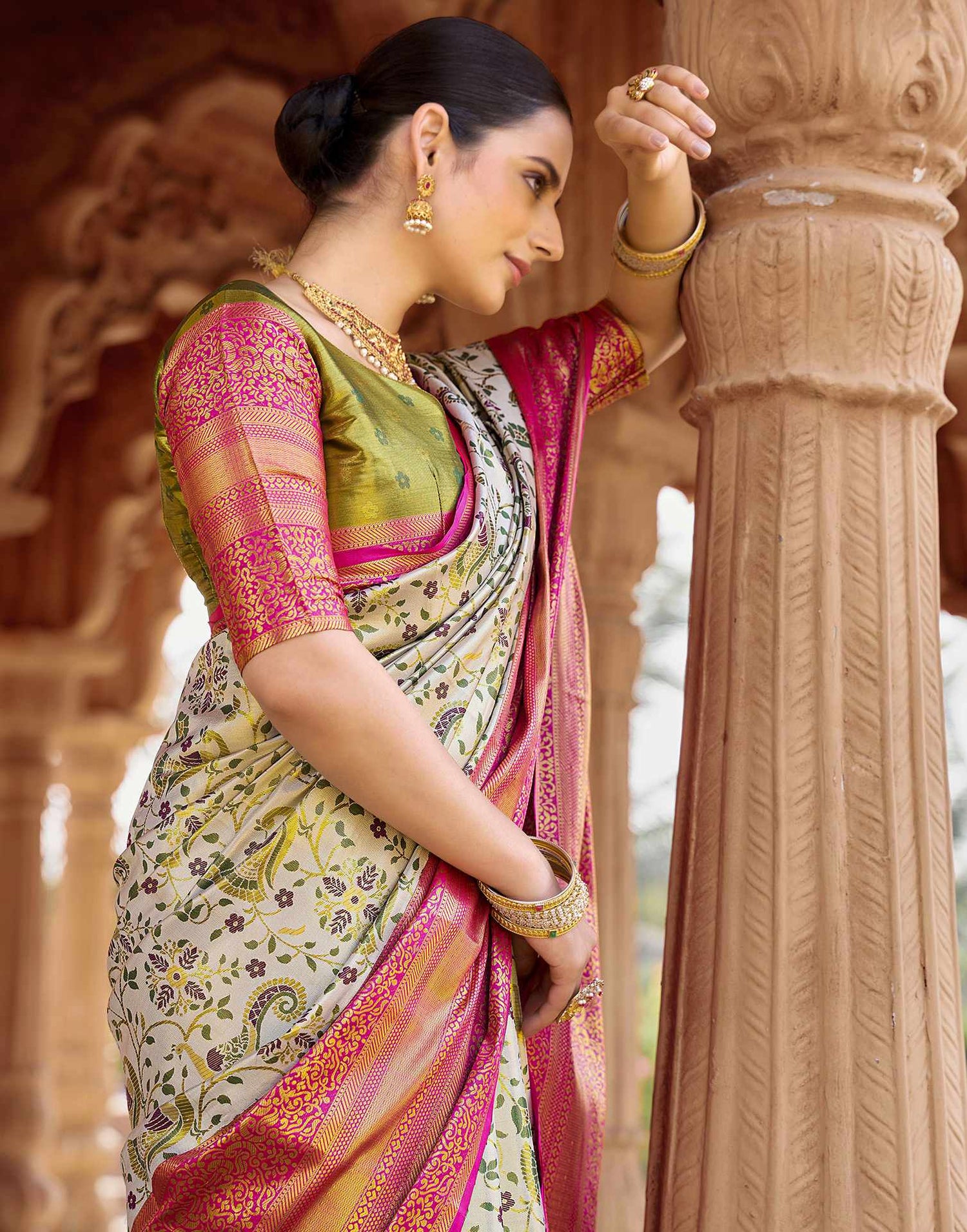 Off White Silk Woven Kanjivaram Saree