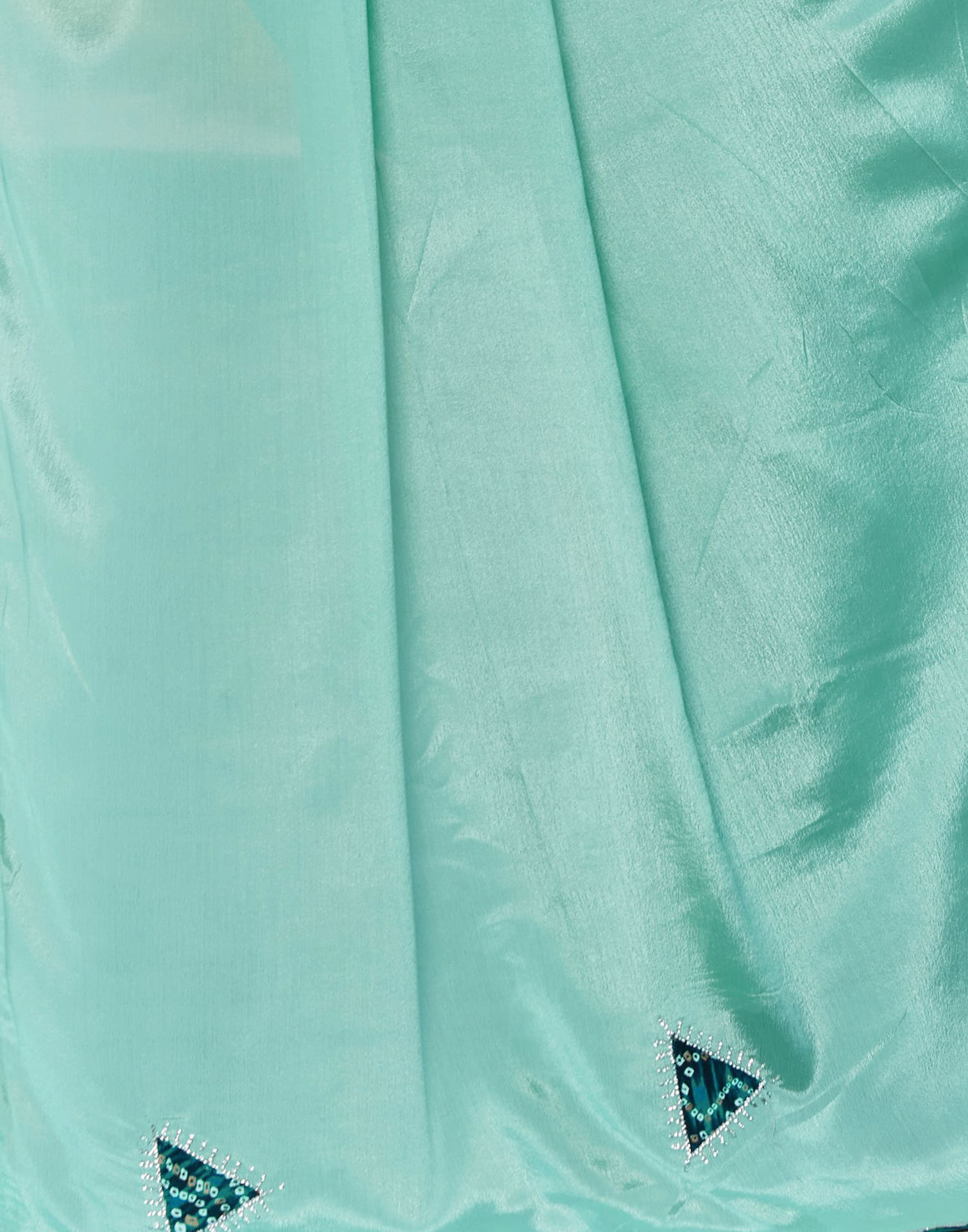 Pale Teal Green Chinnon Patch Work Embellished Saree