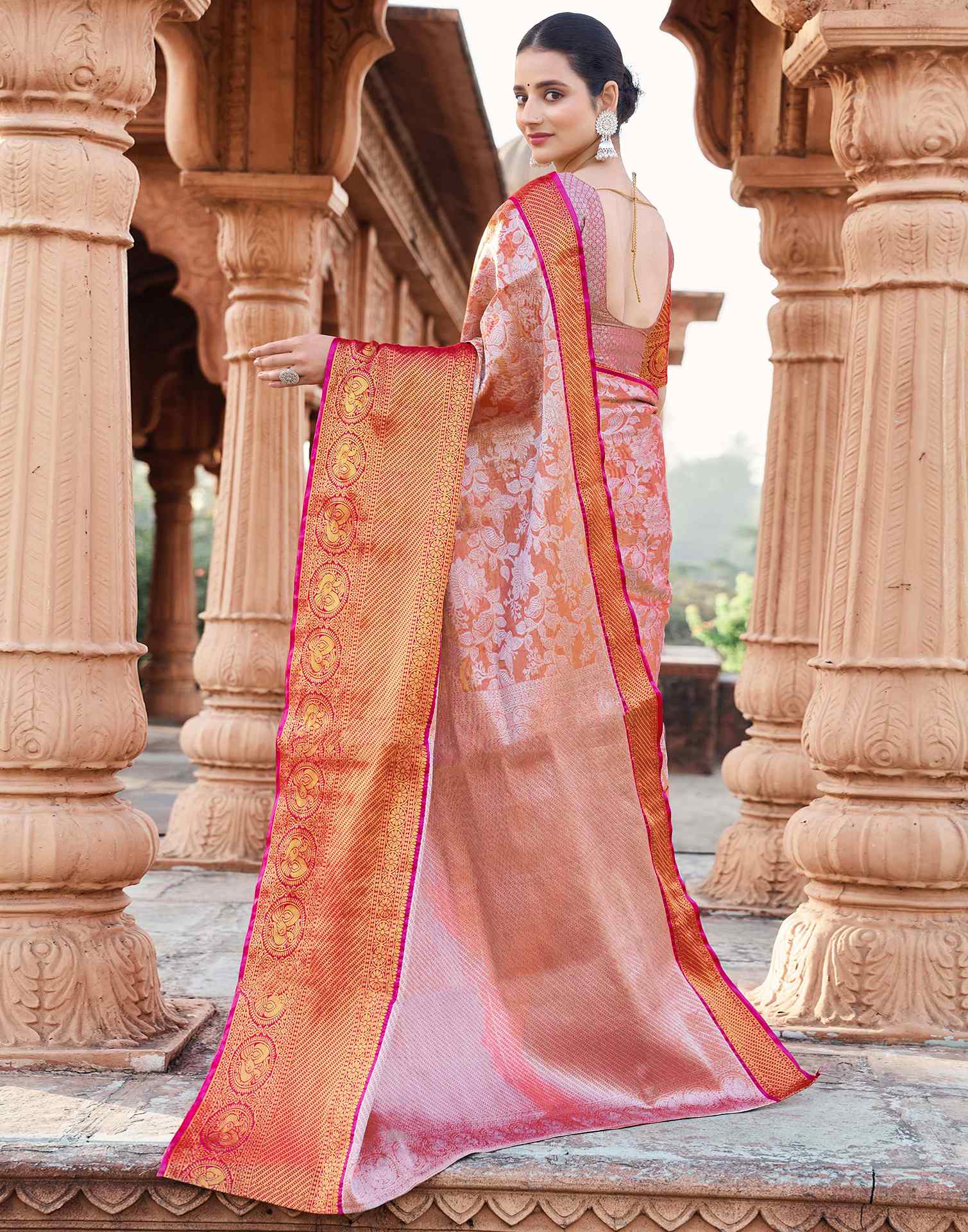 Peach Silk Woven Kanjivaram Saree