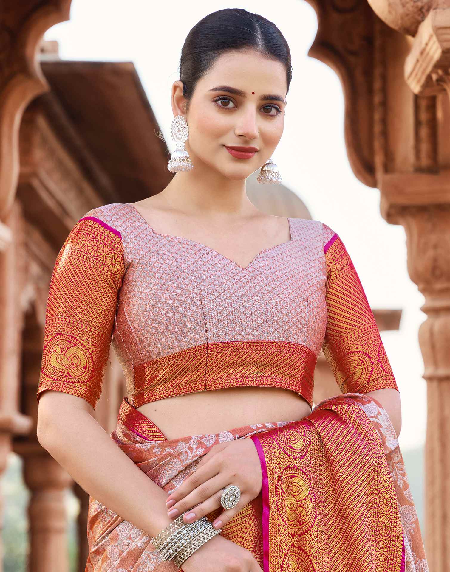 Peach Silk Woven Kanjivaram Saree