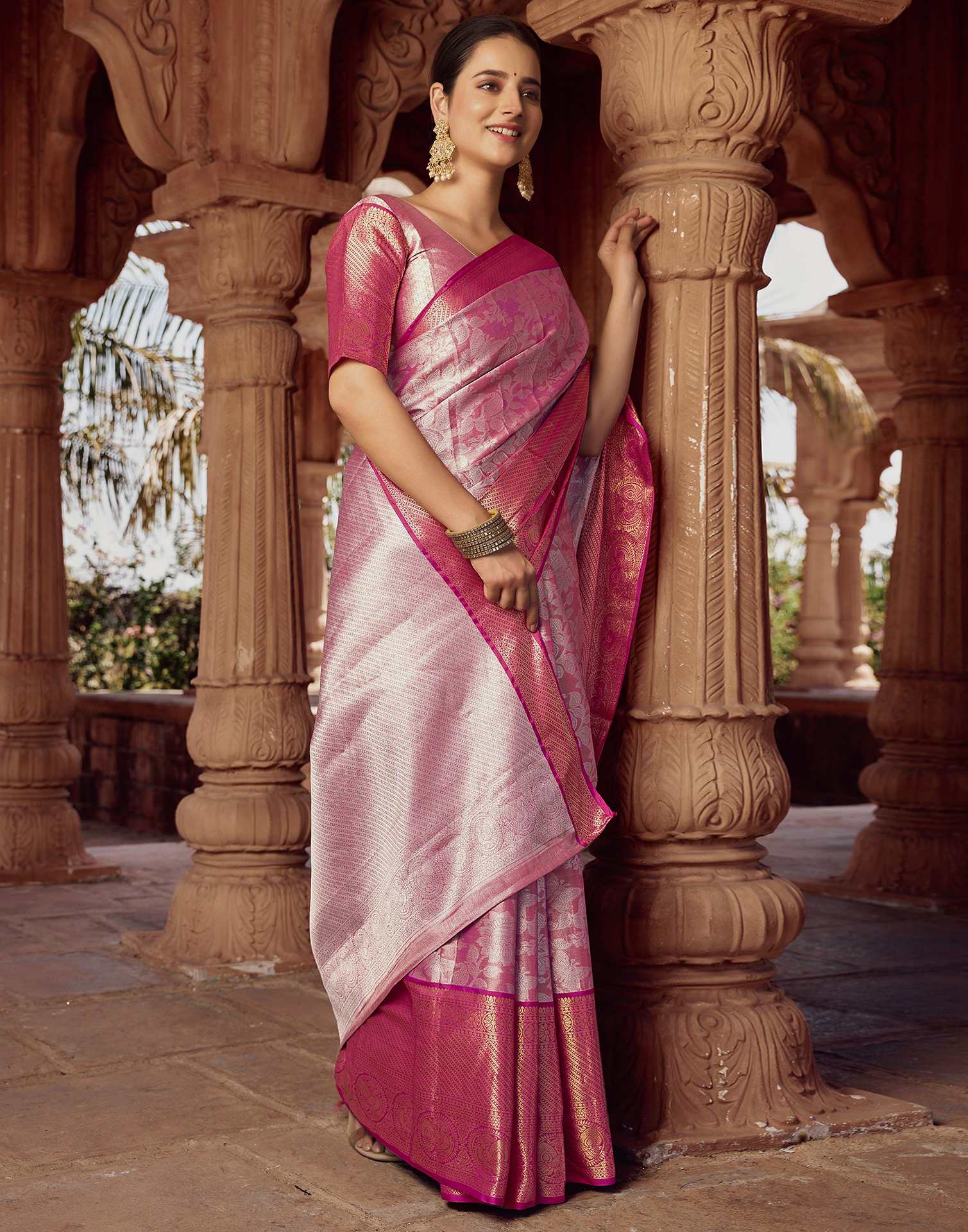 Pink Silk Woven Kanjivaram Saree