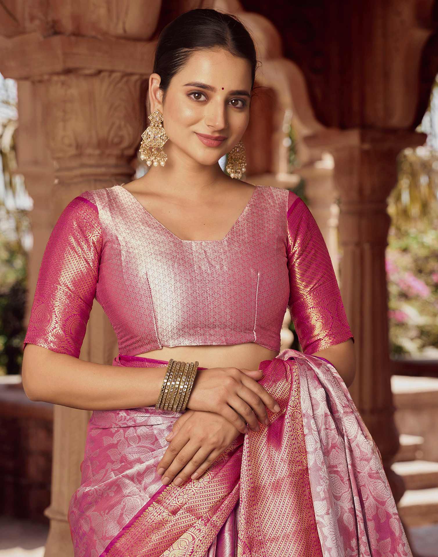 Pink Silk Woven Kanjivaram Saree