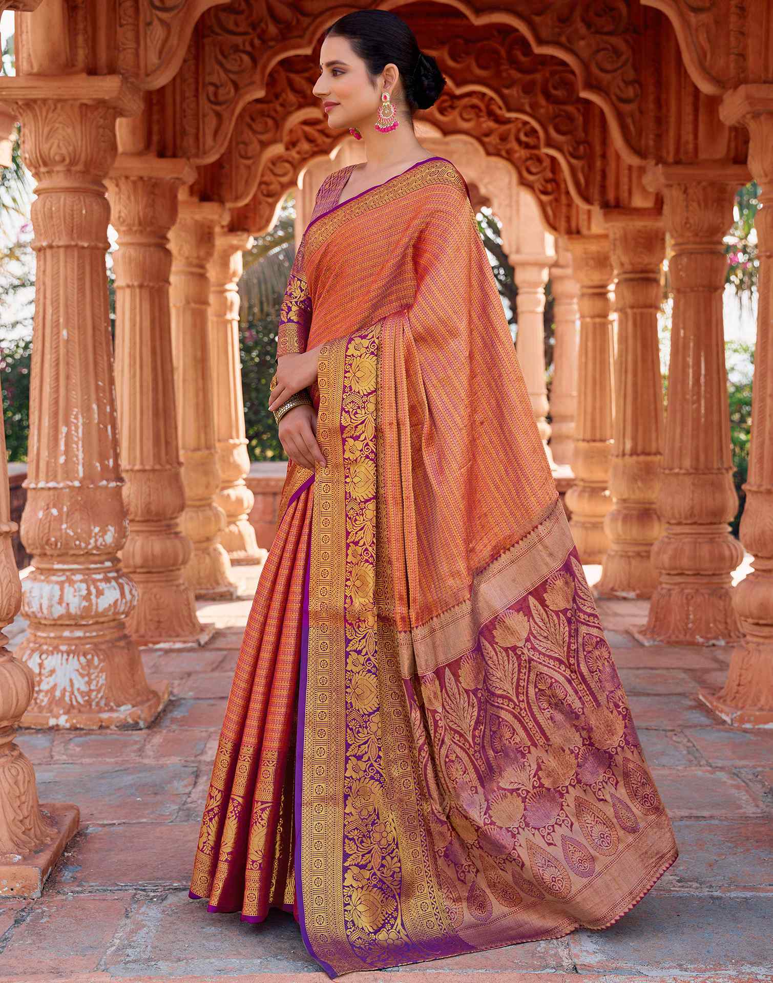 Orange Silk Woven Kanjivaram Saree