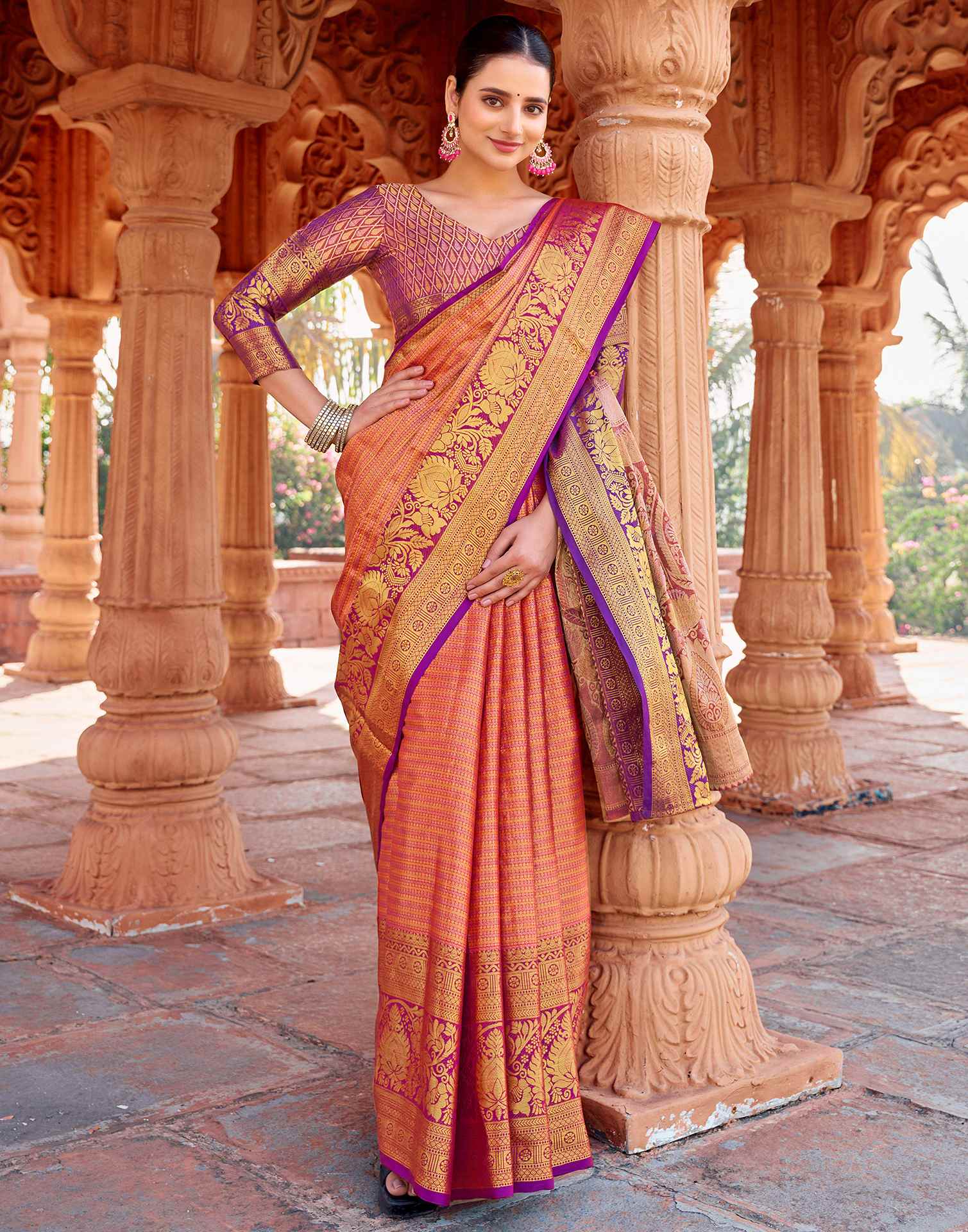 Orange Silk Woven Kanjivaram Saree