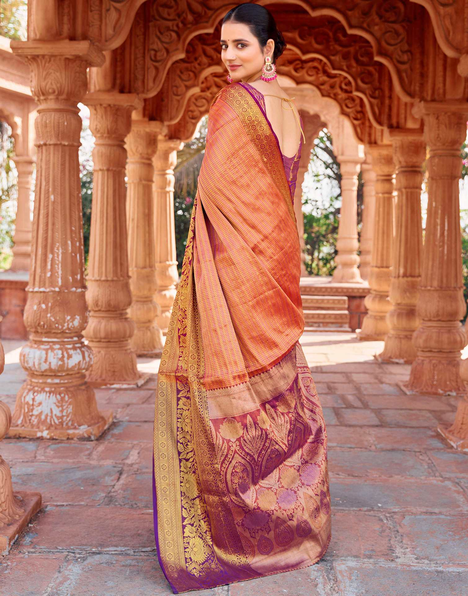Orange Silk Woven Kanjivaram Saree