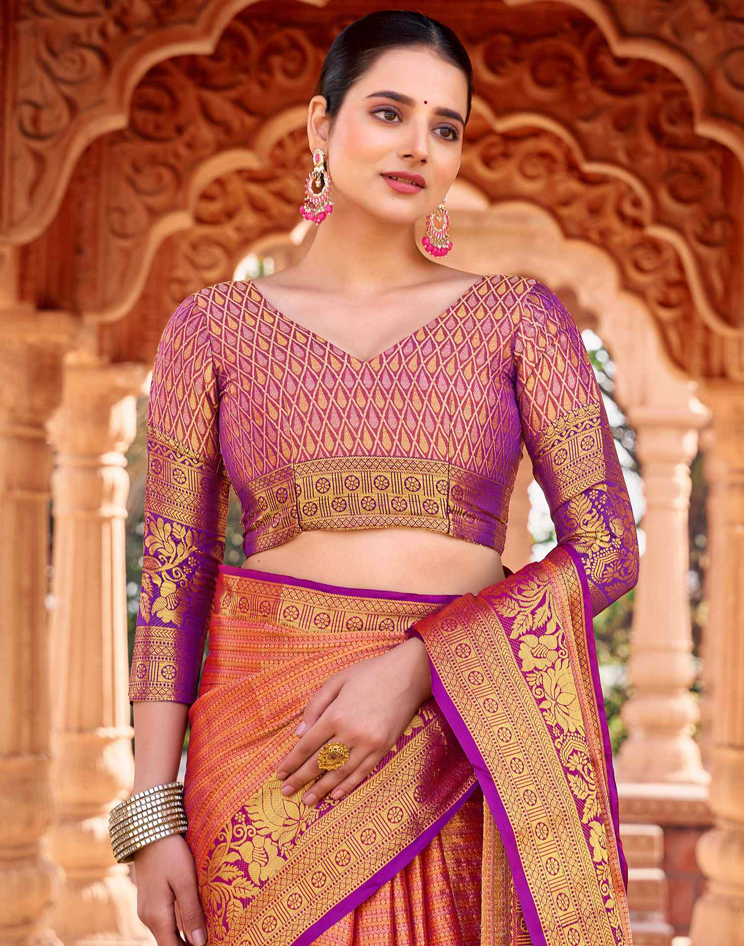 Orange Silk Woven Kanjivaram Saree