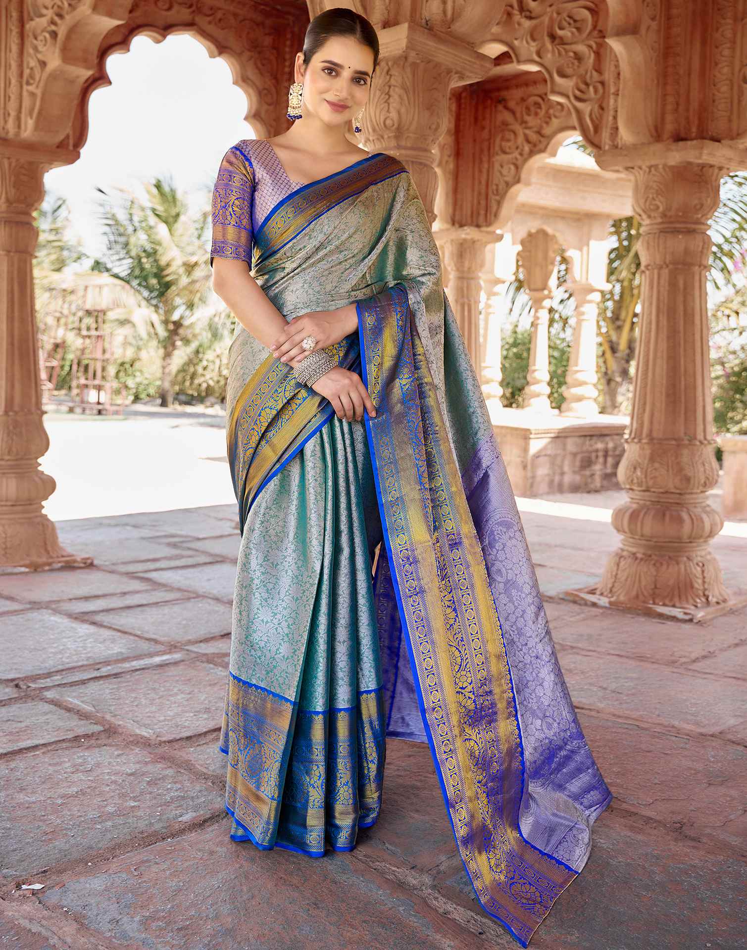 Light Green Silk Woven Kanjivaram Saree