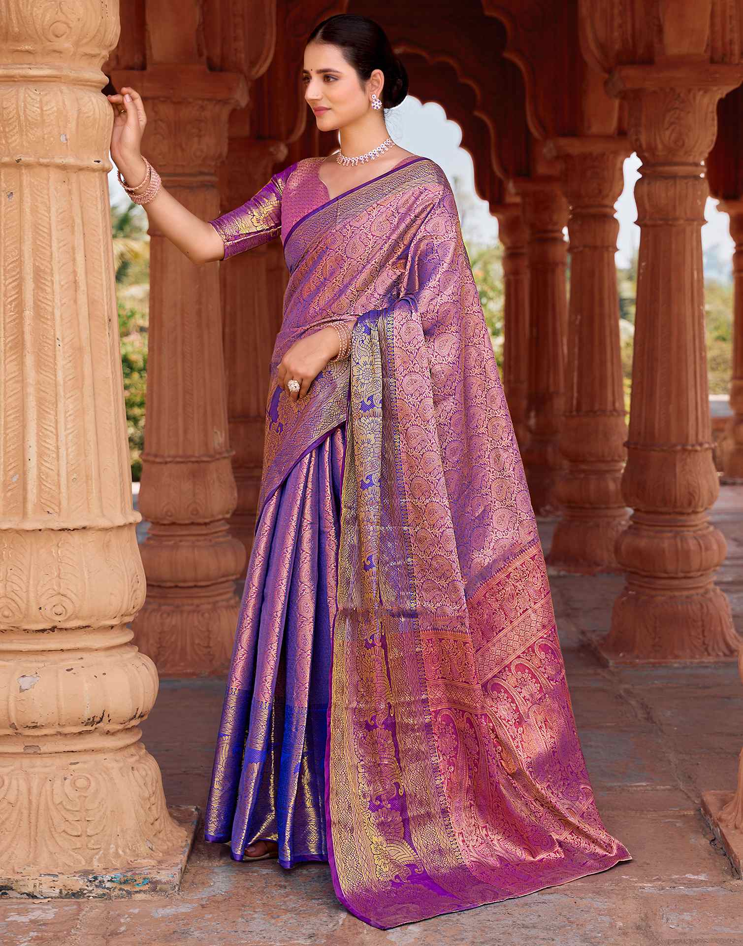 Dark Blue Silk Woven Kanjivaram Saree