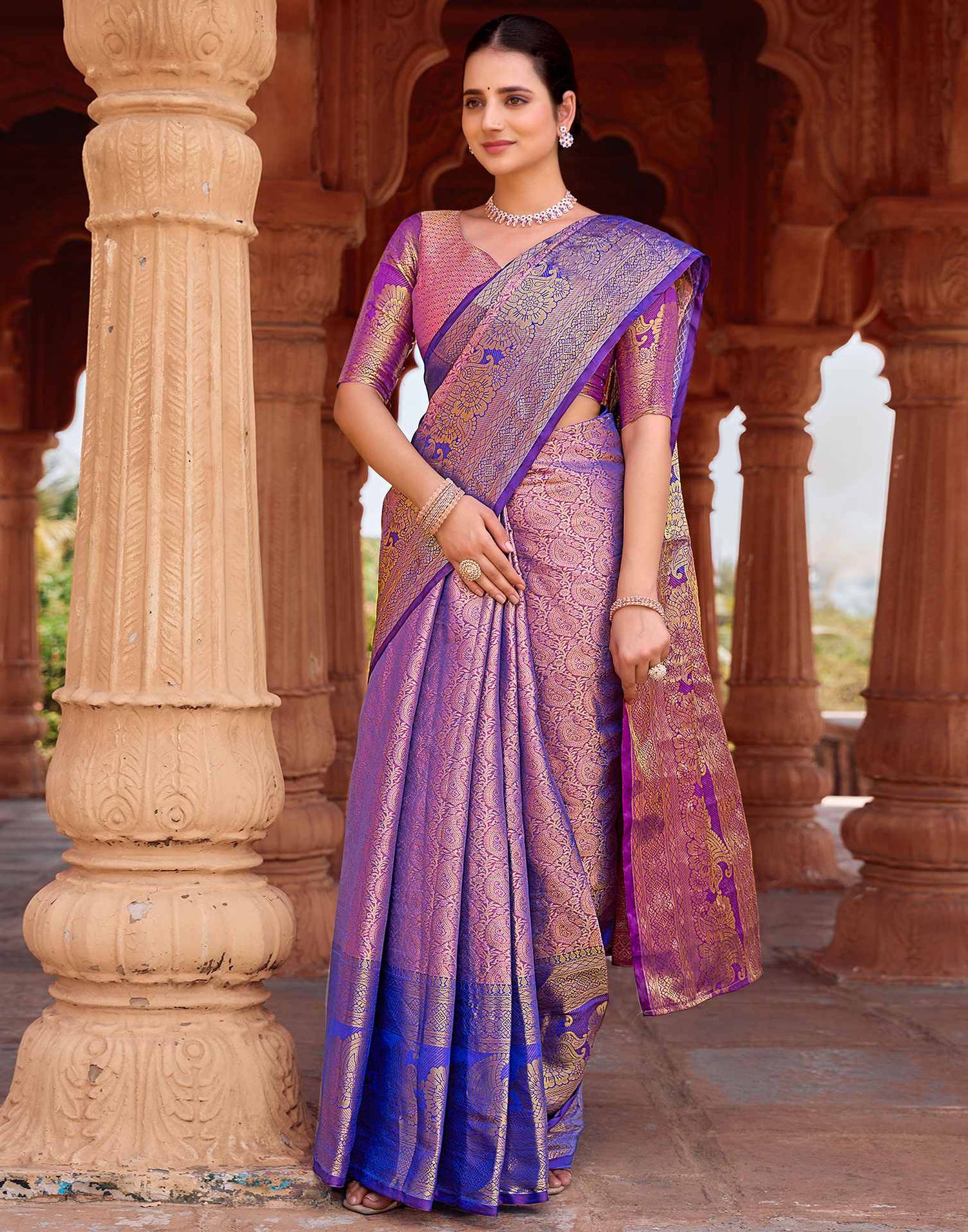 Dark Blue Silk Woven Kanjivaram Saree
