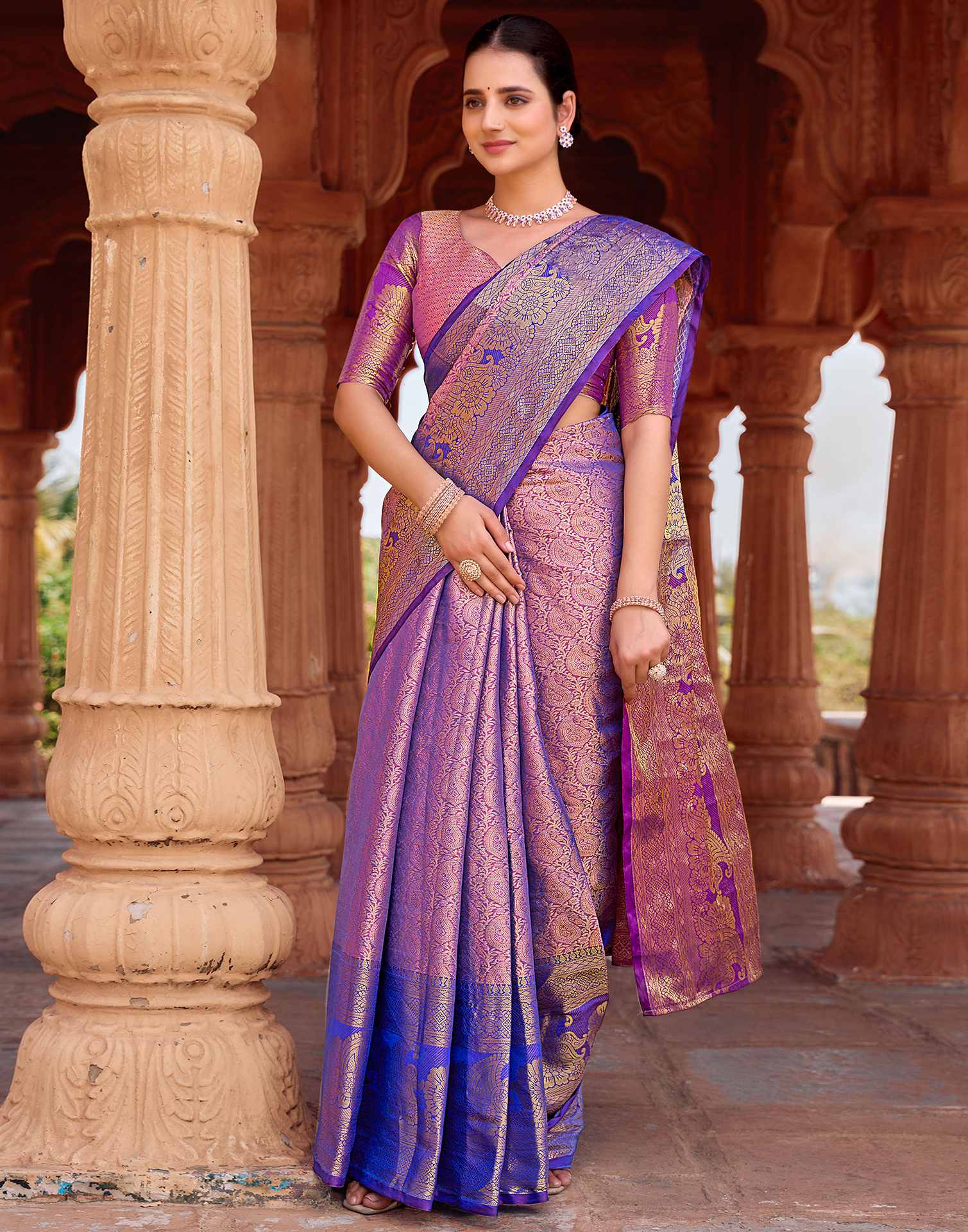 Dark Blue Silk Woven Kanjivaram Saree