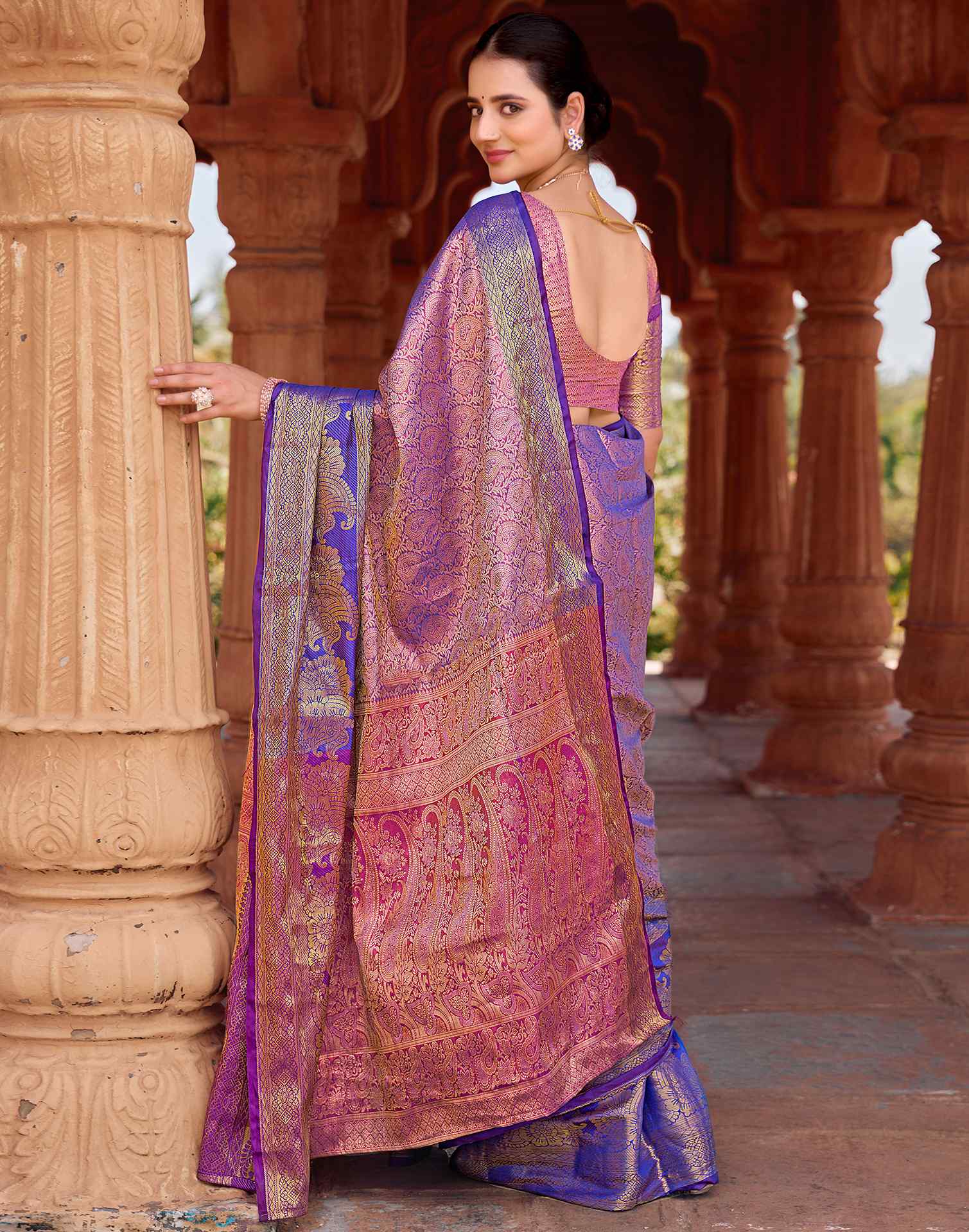 Dark Blue Silk Woven Kanjivaram Saree