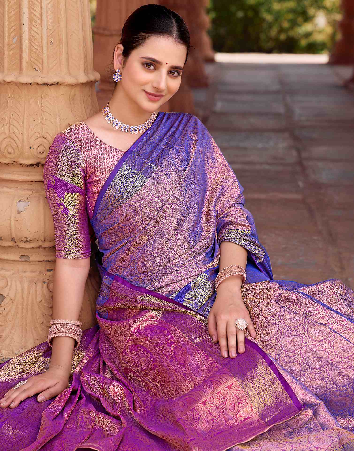 Dark Blue Silk Woven Kanjivaram Saree