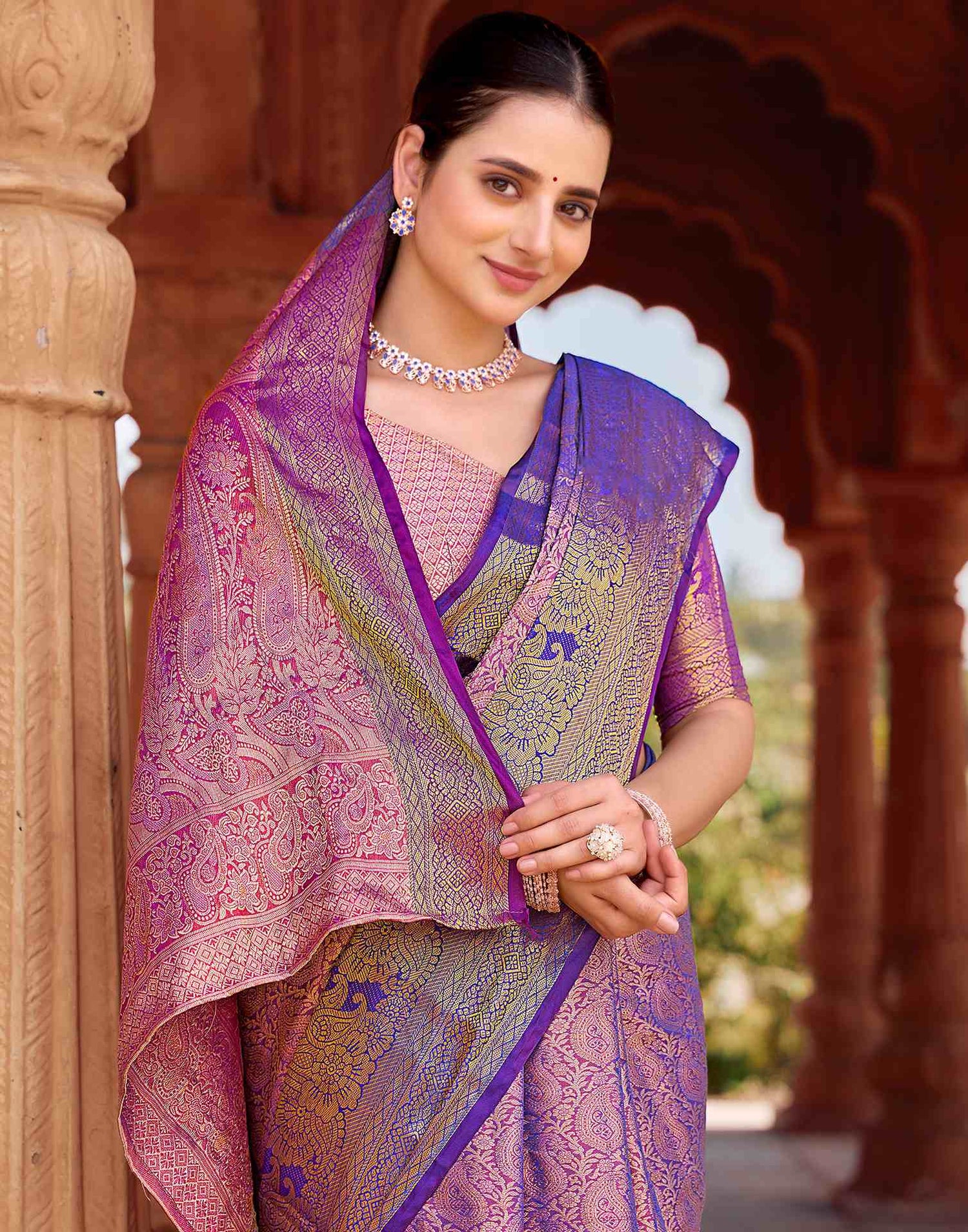 Dark Blue Silk Woven Kanjivaram Saree