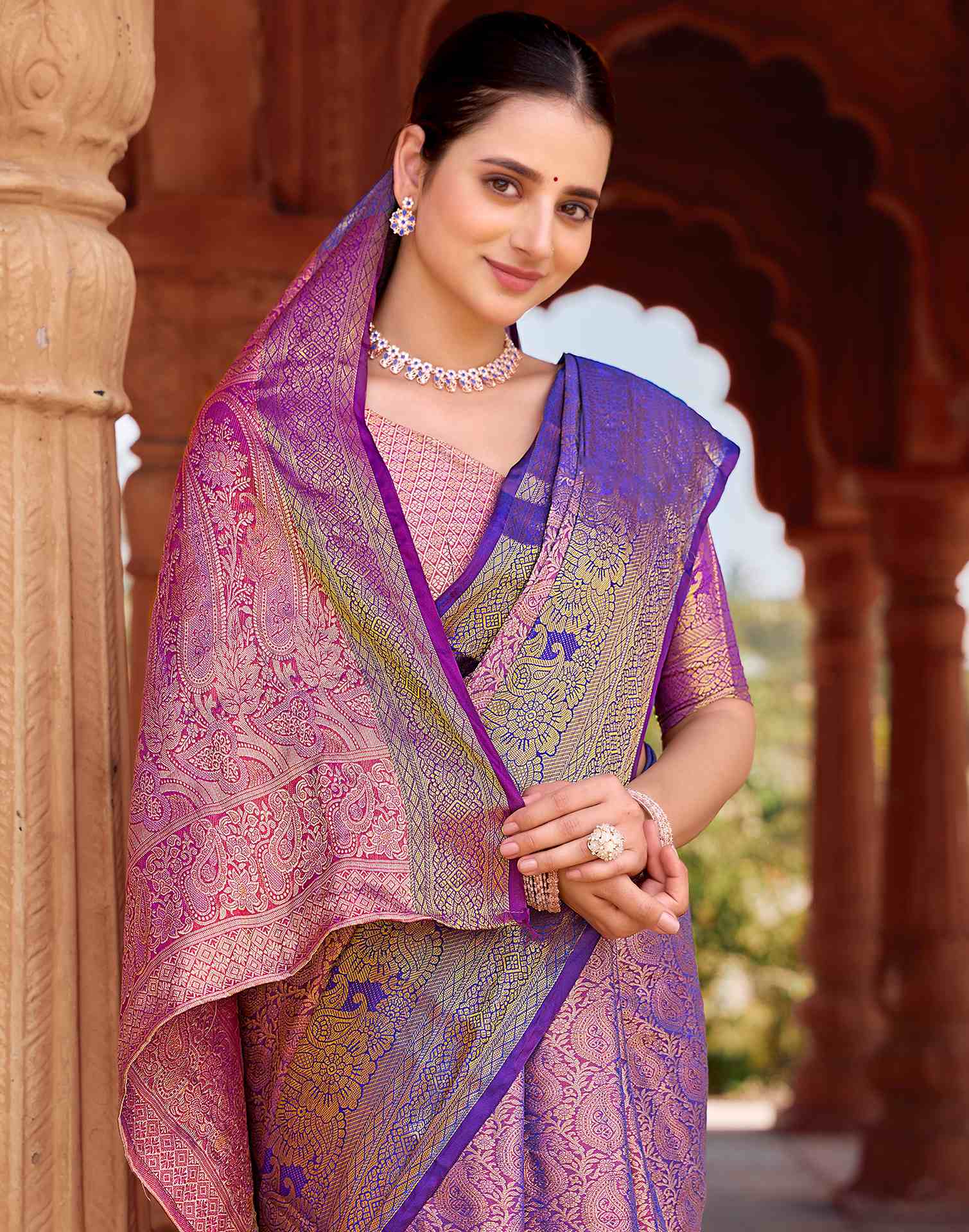 Dark Blue Silk Woven Kanjivaram Saree