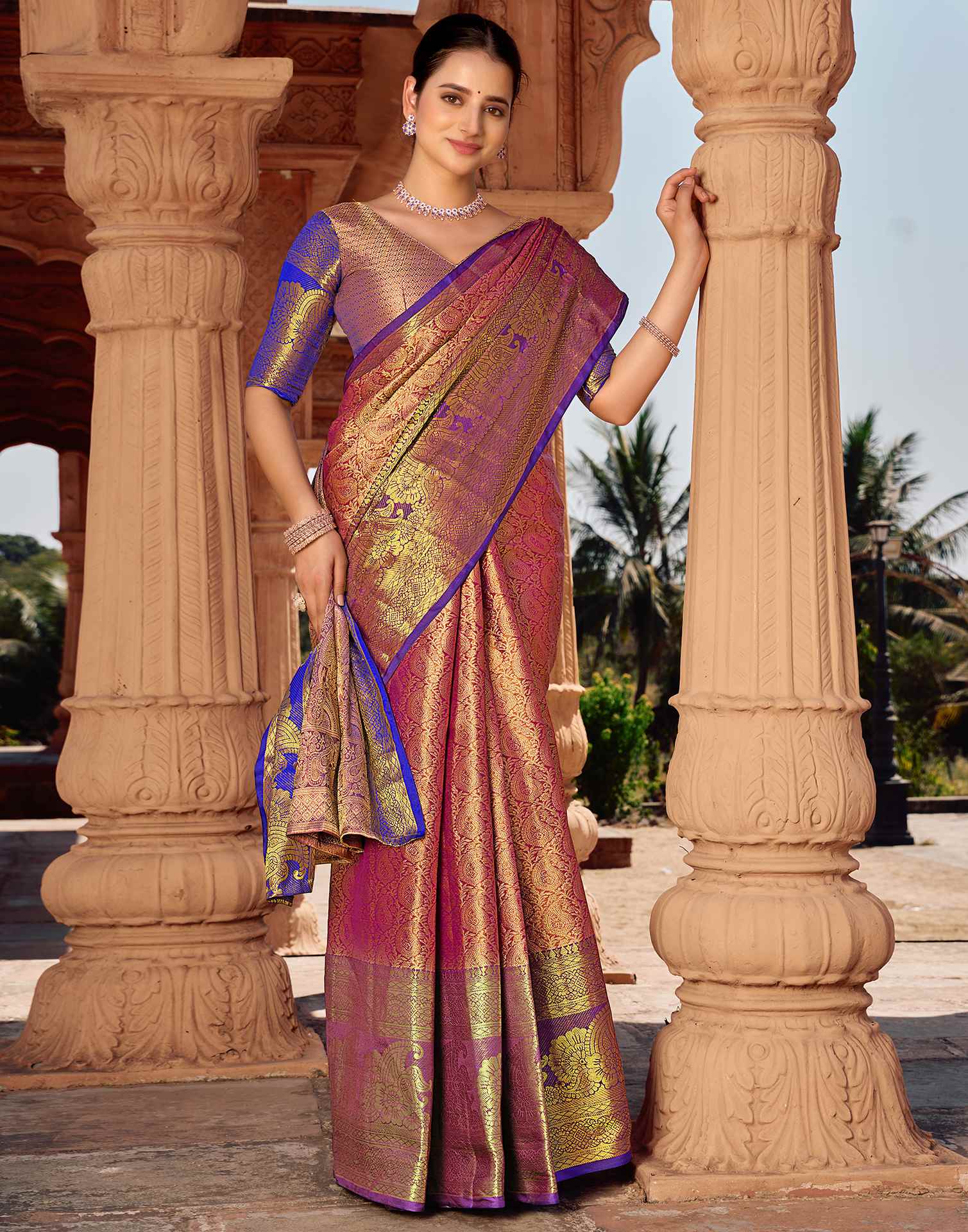 Pink Silk Woven Kanjivaram Saree