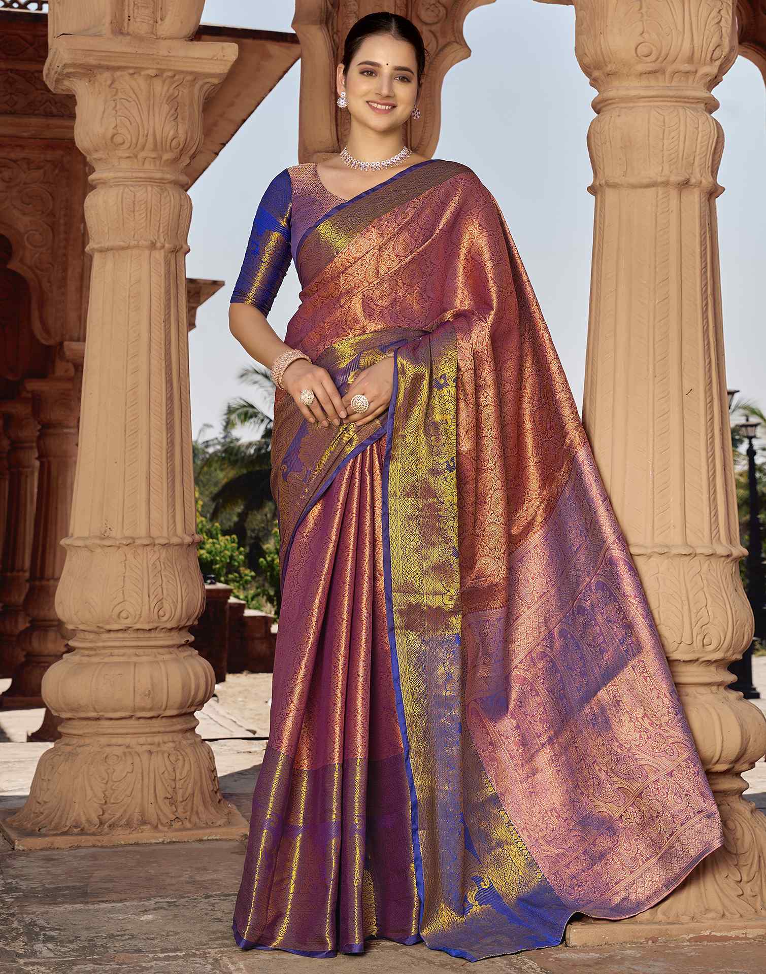 Maroon Silk Woven Kanjivaram Saree