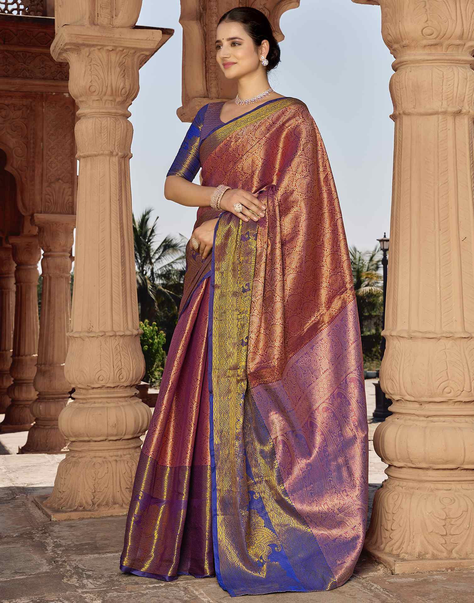 Maroon Silk Woven Kanjivaram Saree