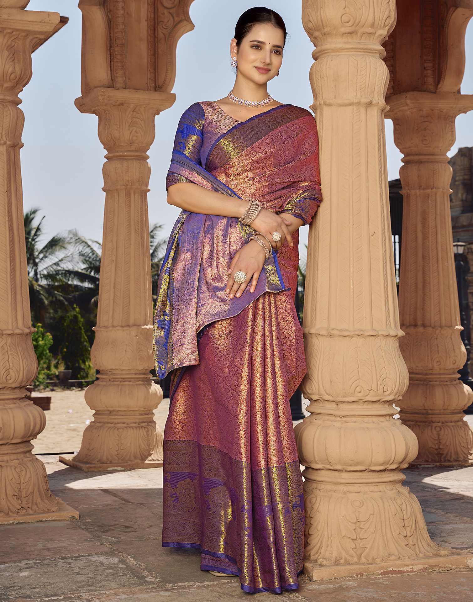 Maroon Silk Woven Kanjivaram Saree