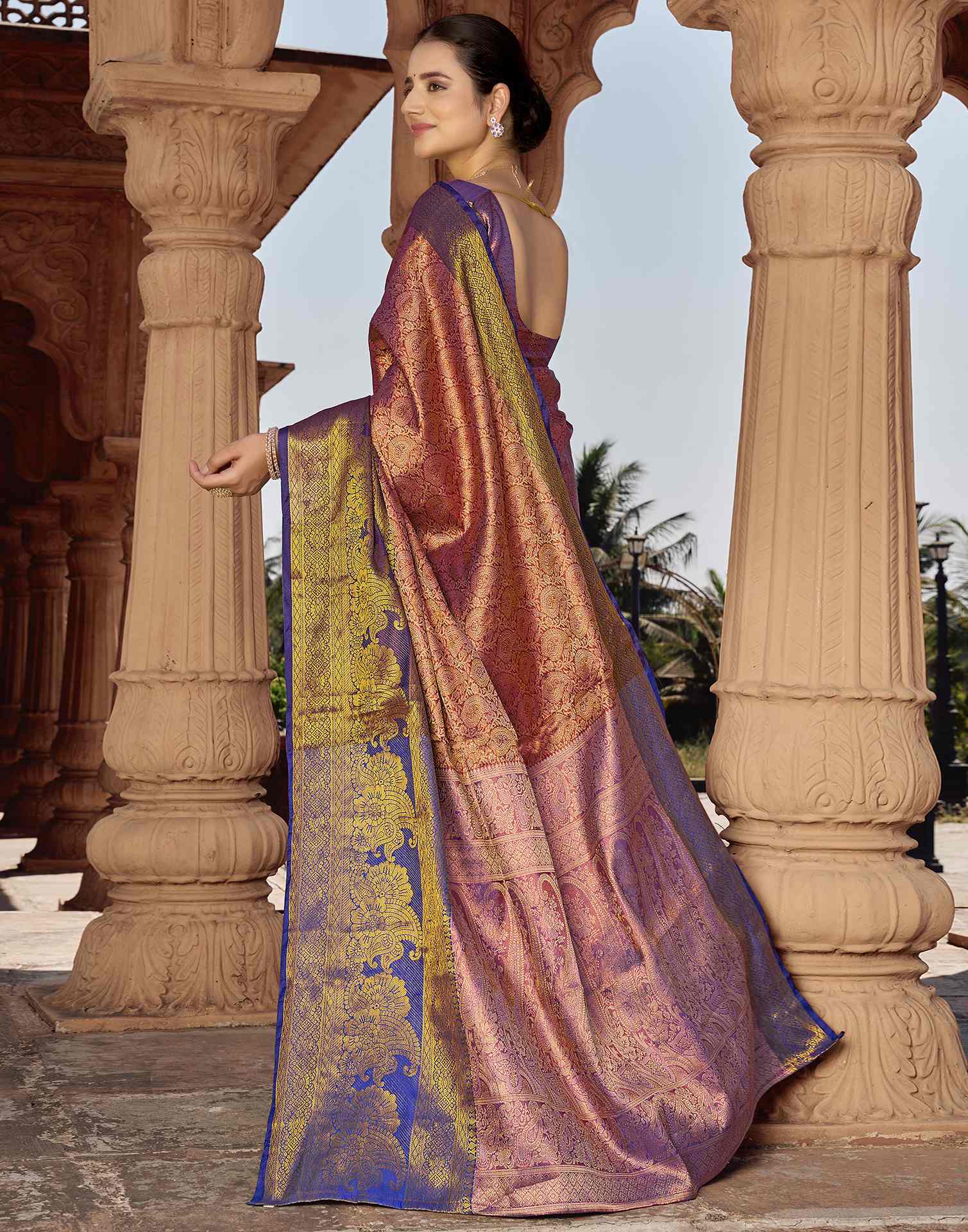 Maroon Silk Woven Kanjivaram Saree