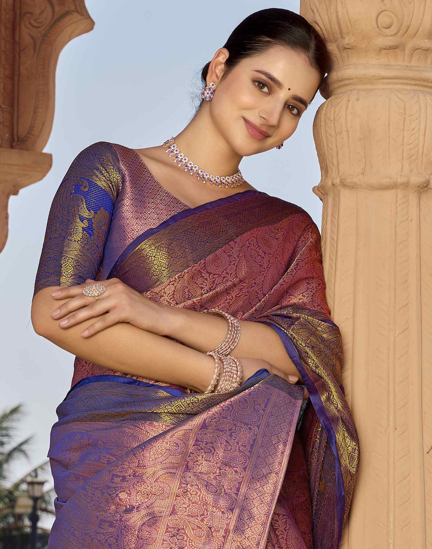 Maroon Silk Woven Kanjivaram Saree