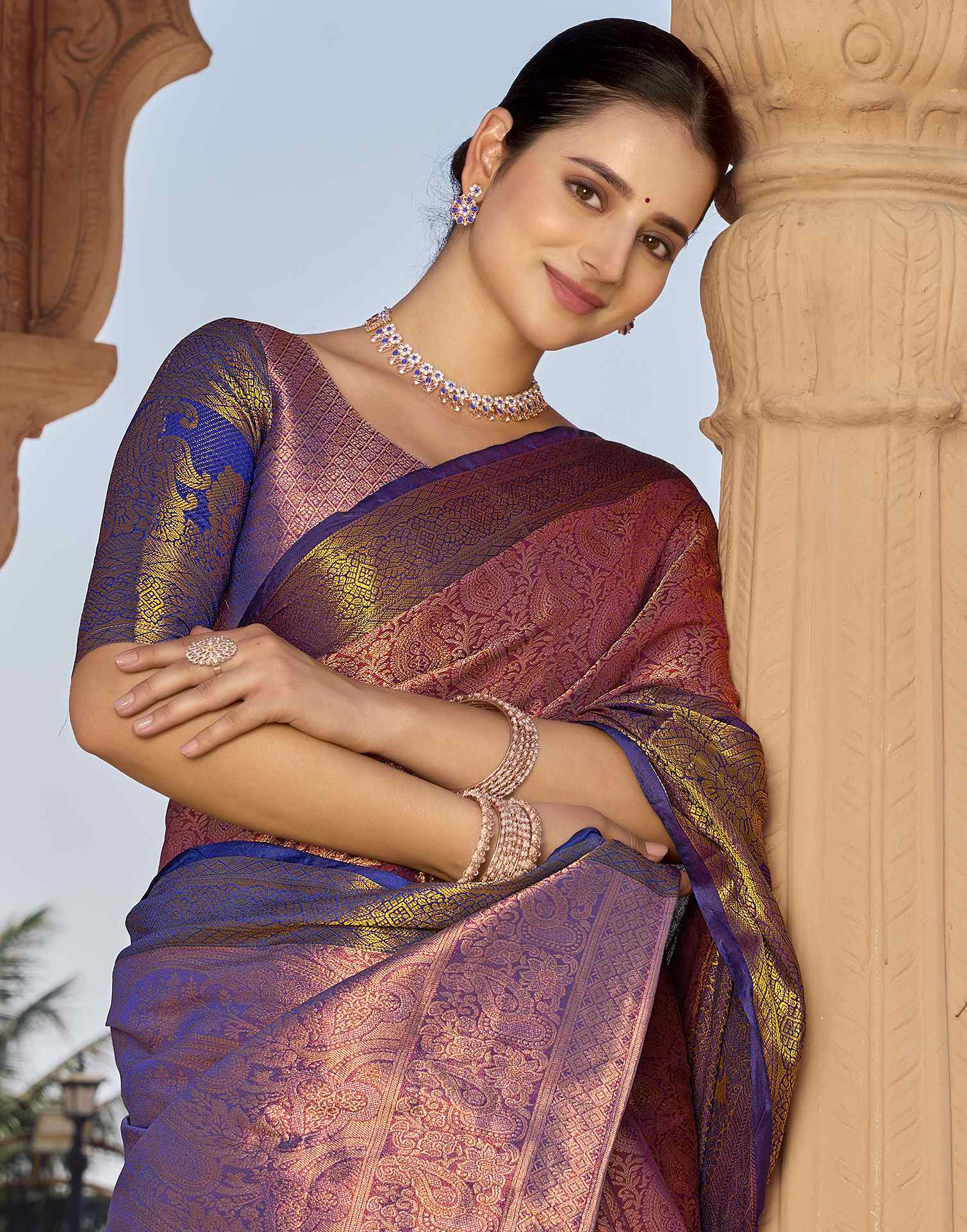 Maroon Silk Woven Kanjivaram Saree