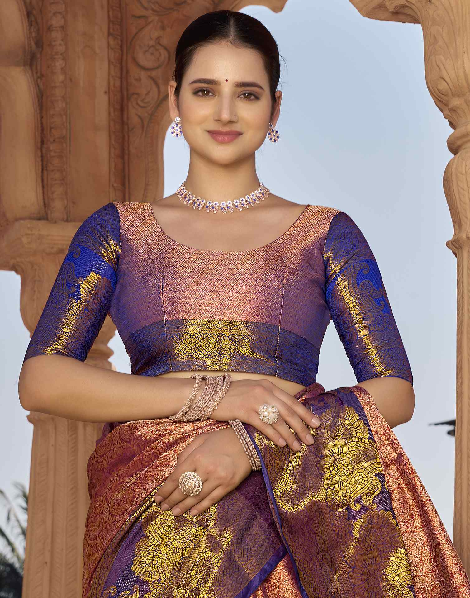 Maroon Silk Woven Kanjivaram Saree