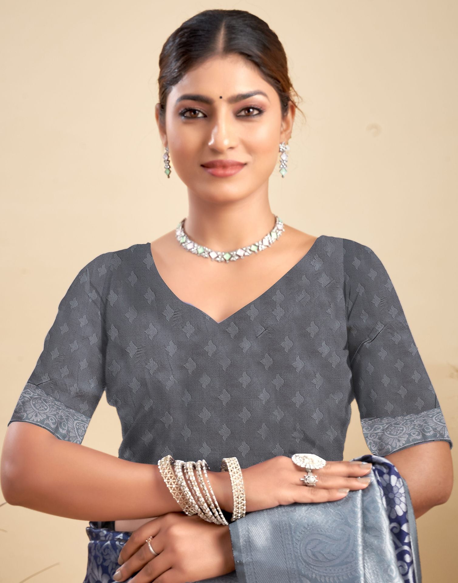Navy Blue Silk Woven Banarasi Saree