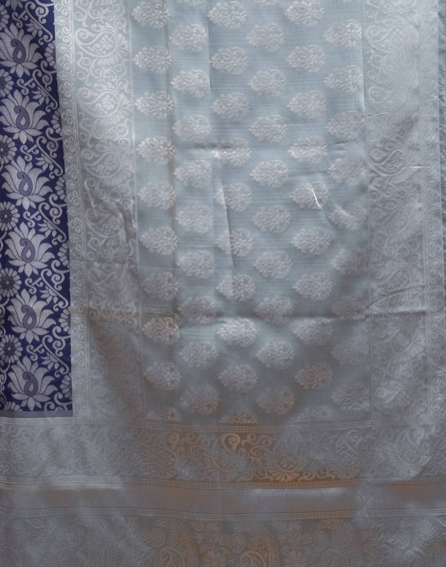 Navy Blue Silk Woven Banarasi Saree