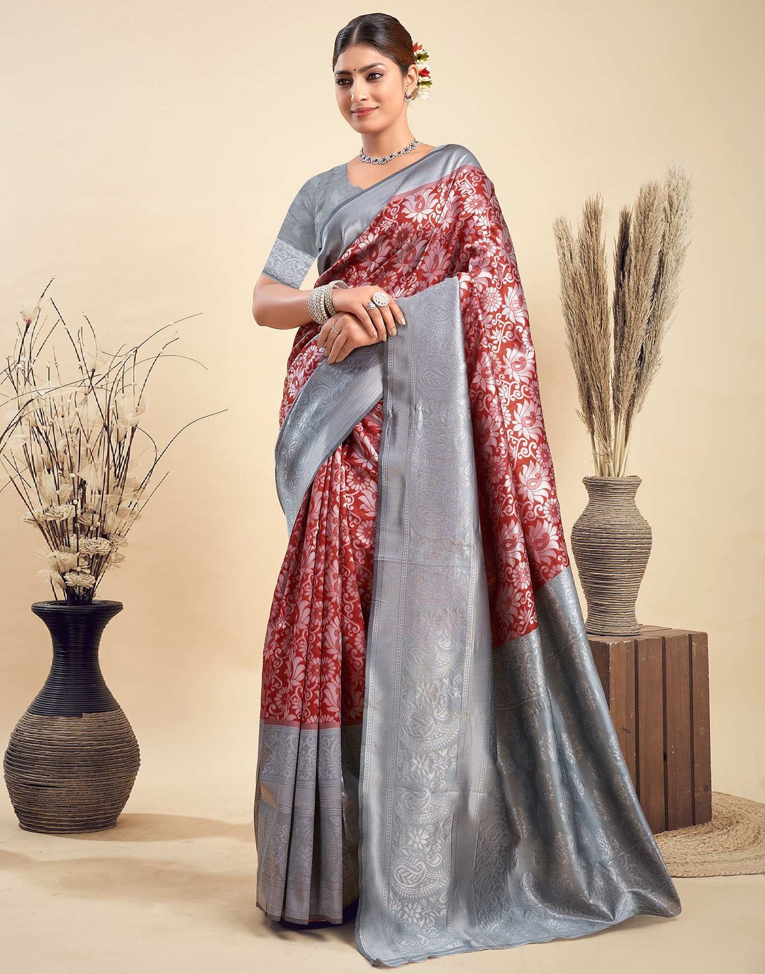 Red Silk Woven Banarasi Saree