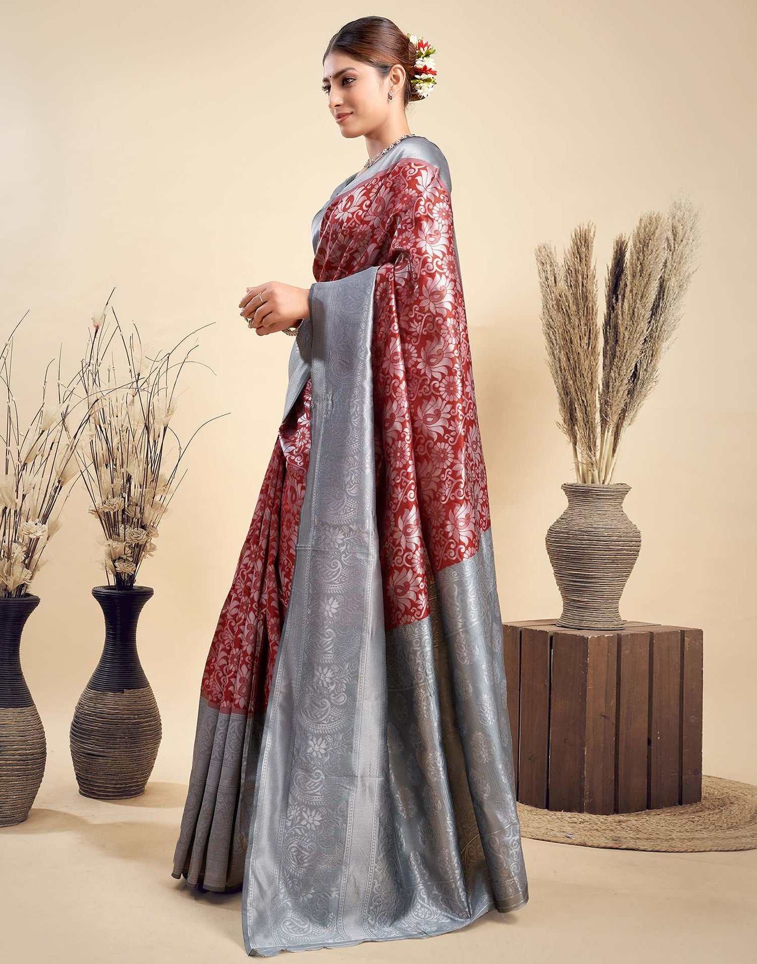 Red Silk Woven Banarasi Saree