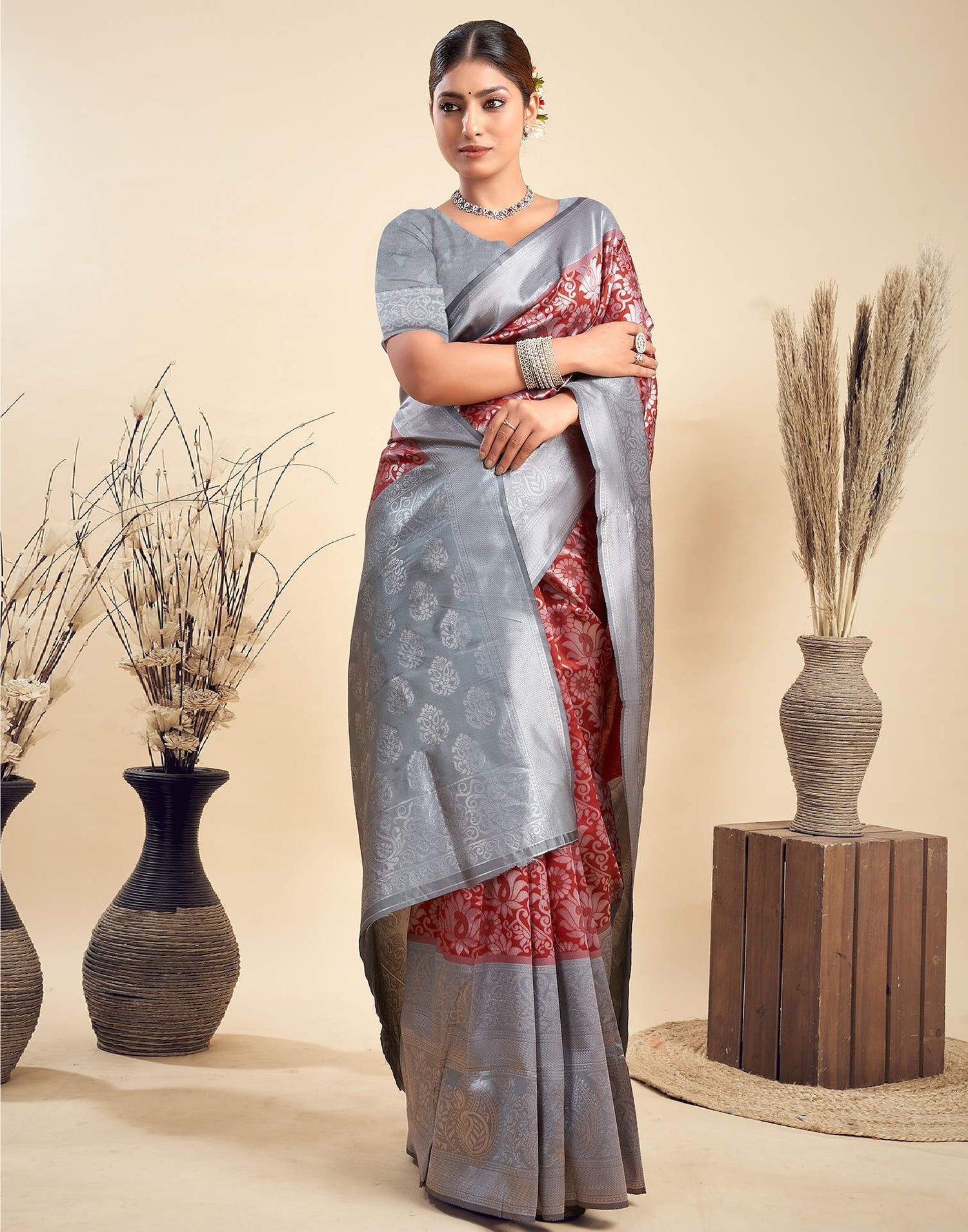 Red Silk Woven Banarasi Saree