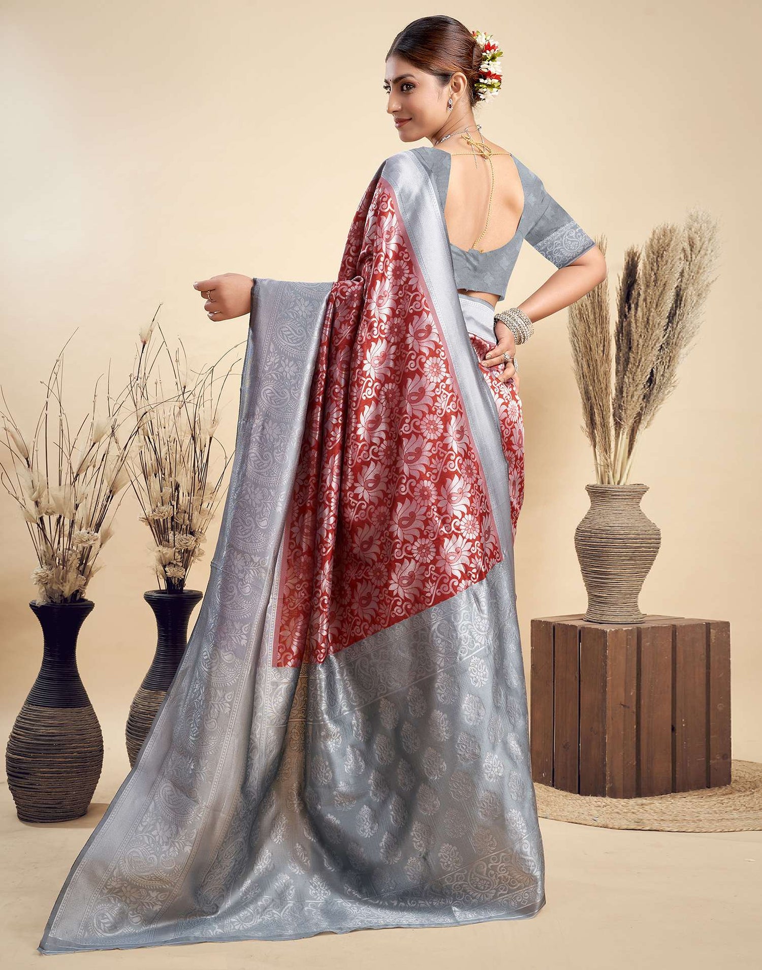 Red Silk Woven Banarasi Saree