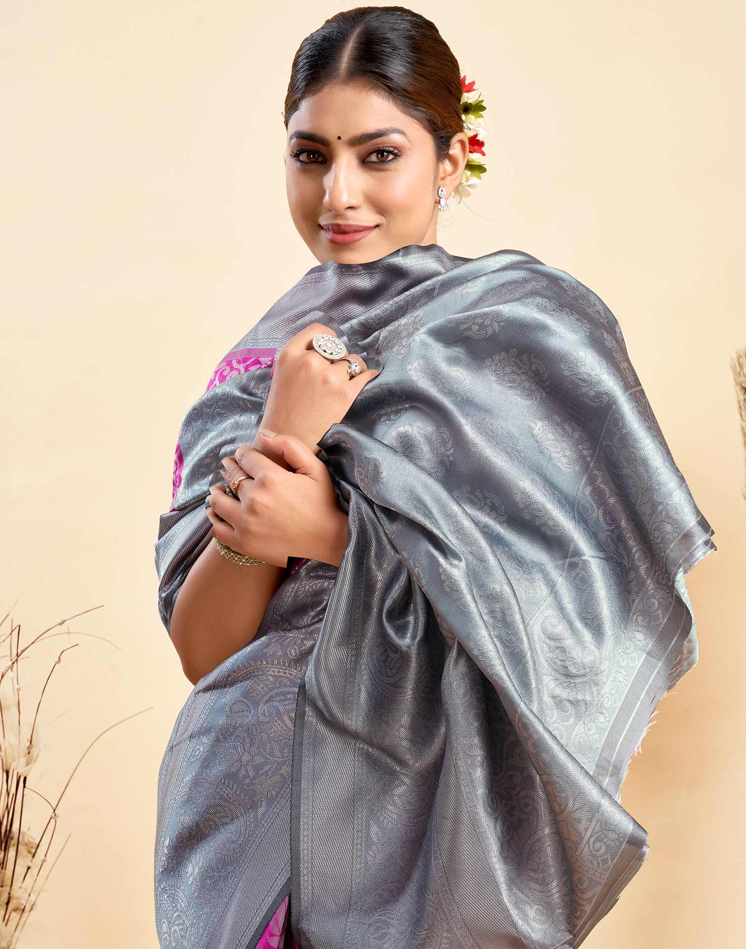 Magenta Silk Woven Banarasi Saree