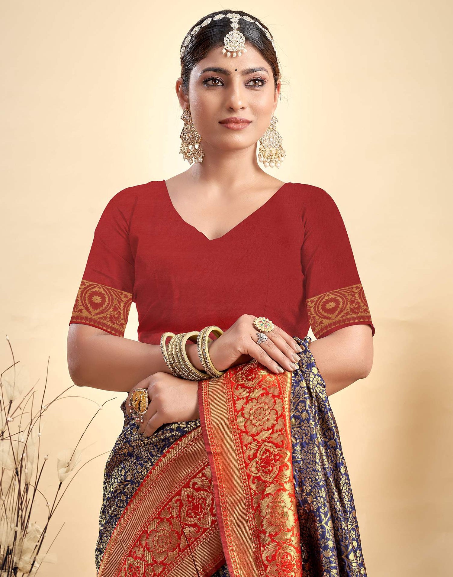 Navy Blue Silk Woven Banarasi Saree