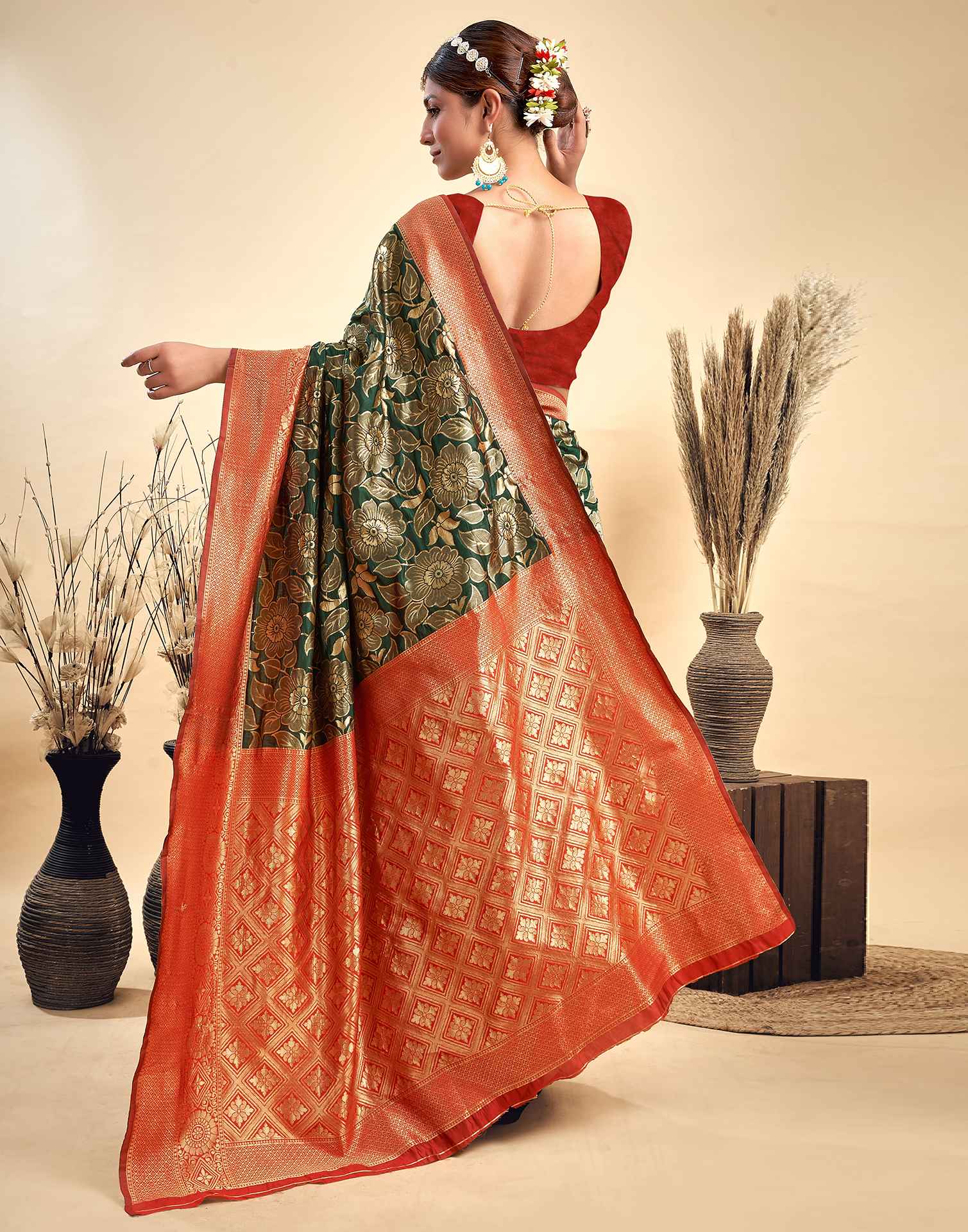 Dark Green Silk Woven Banarasi Saree