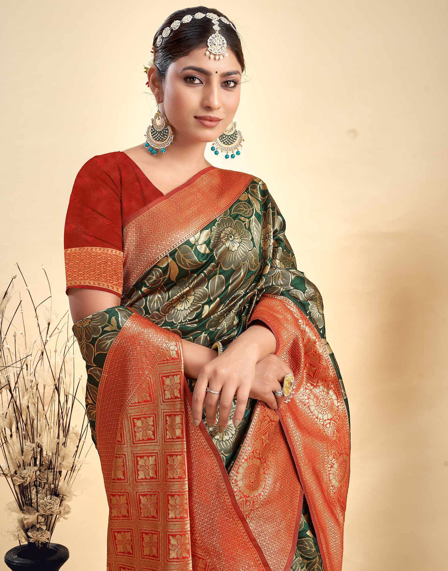Dark Green Silk Woven Banarasi Saree