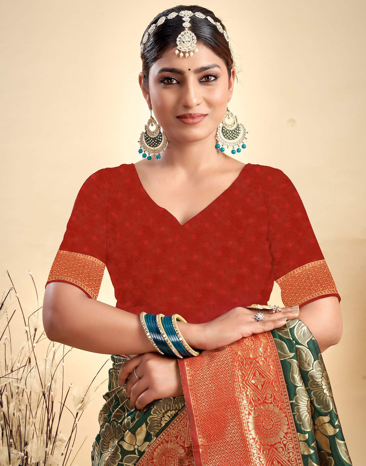 Dark Green Silk Woven Banarasi Saree