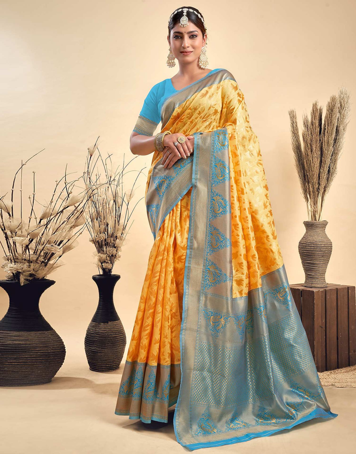 Yellow Silk Woven Saree