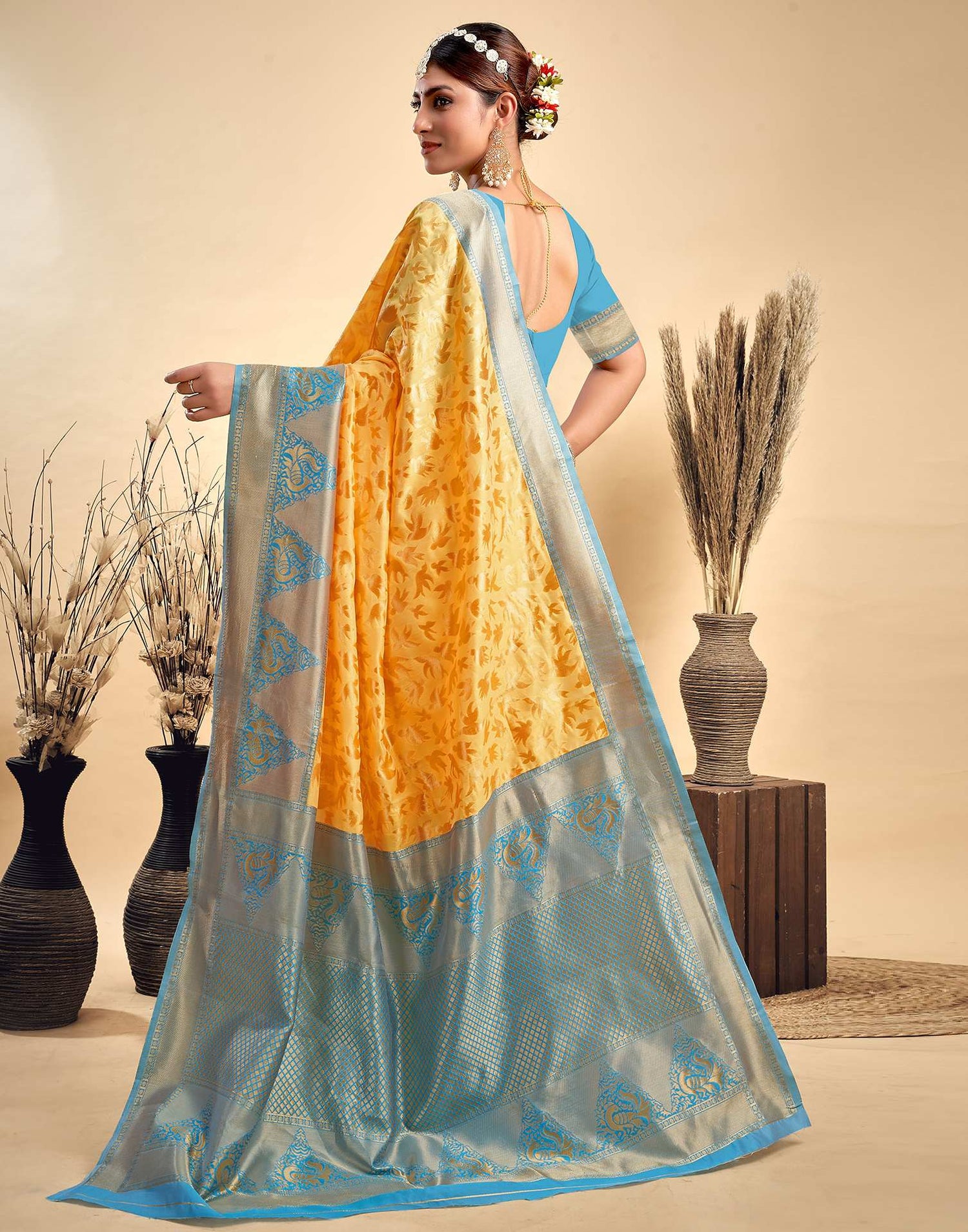 Yellow Silk Woven Saree