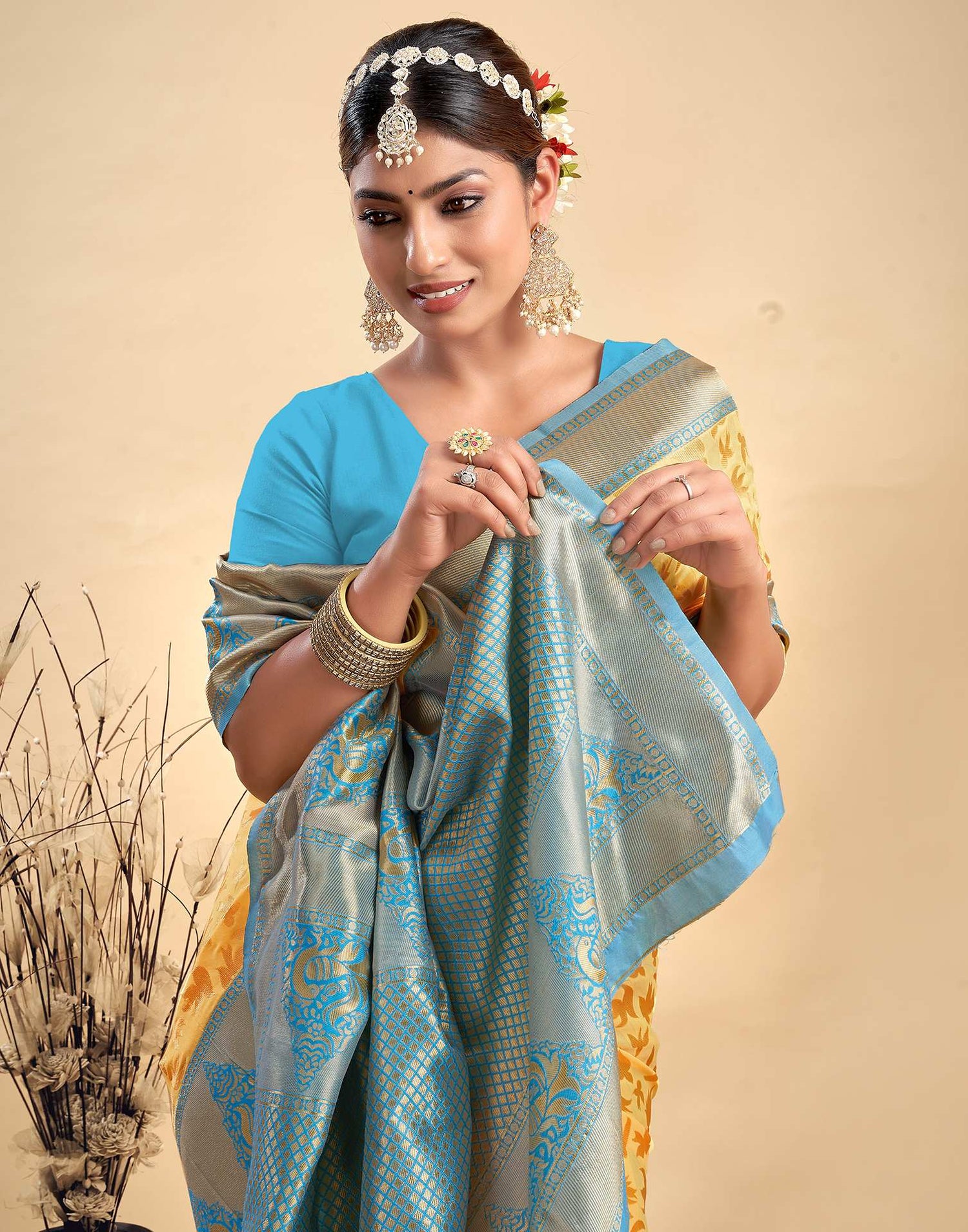 Yellow Silk Woven Saree