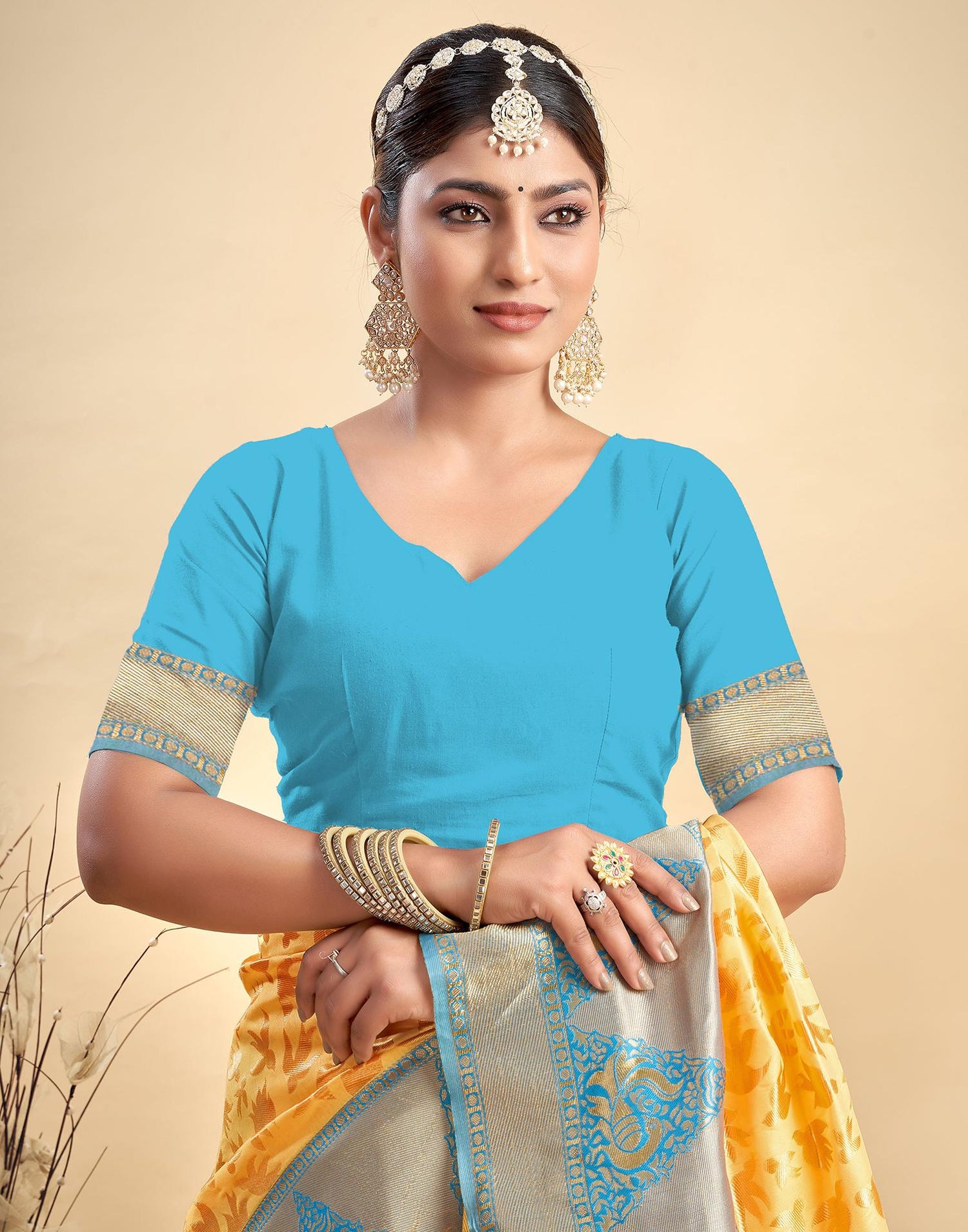 Yellow Silk Woven Saree