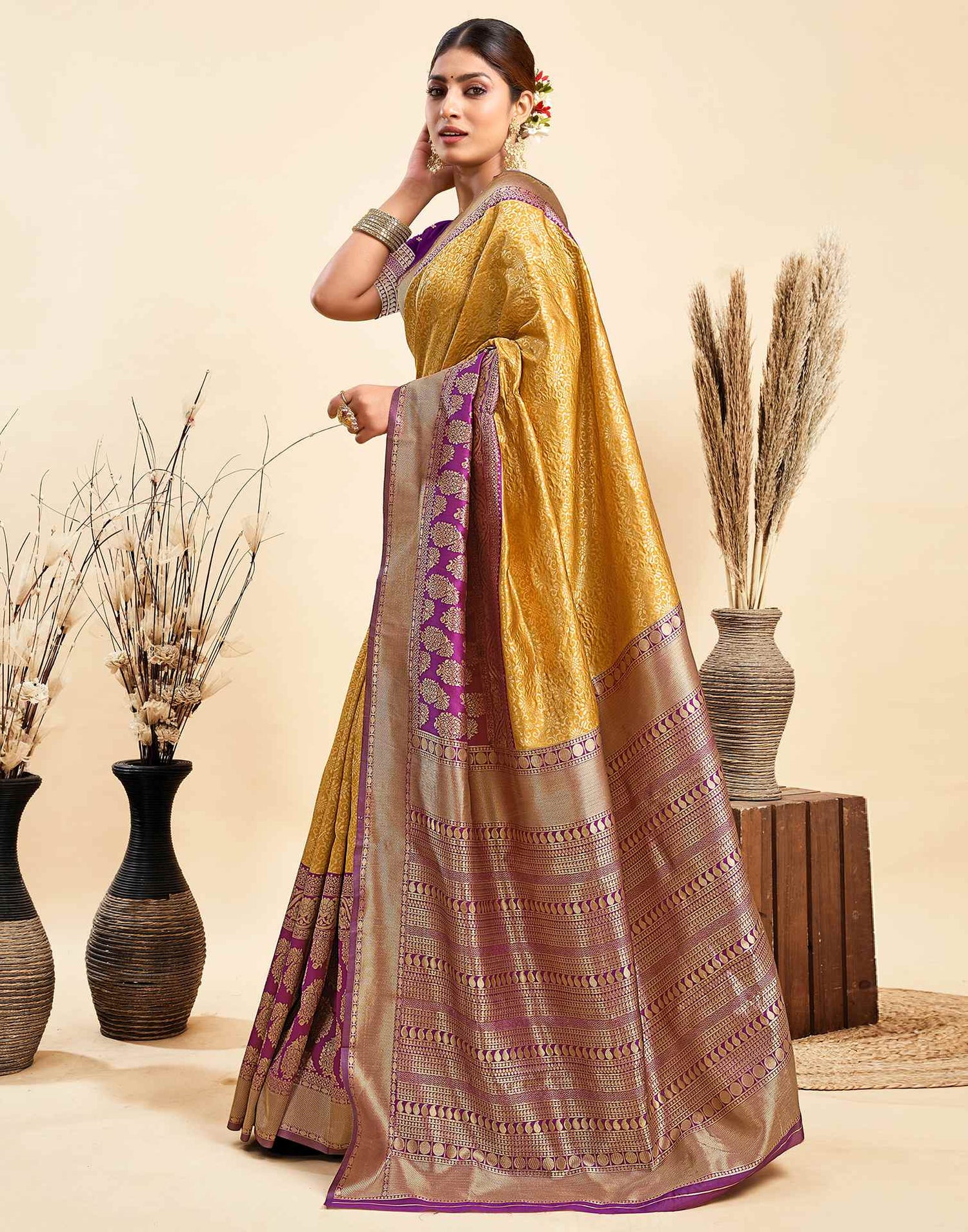 Turmeric Yellow Silk Woven Banarasi Saree
