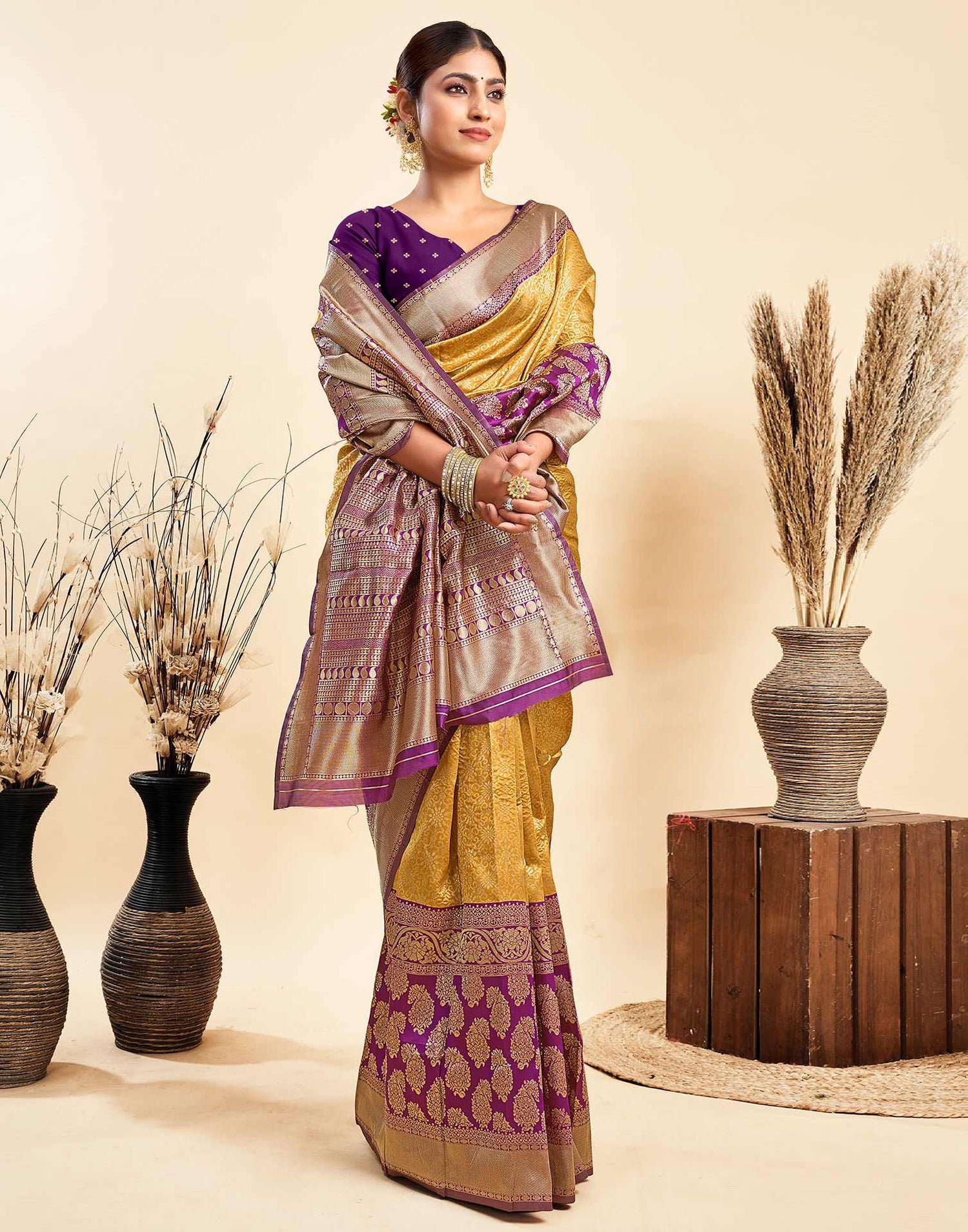 Turmeric Yellow Silk Woven Banarasi Saree