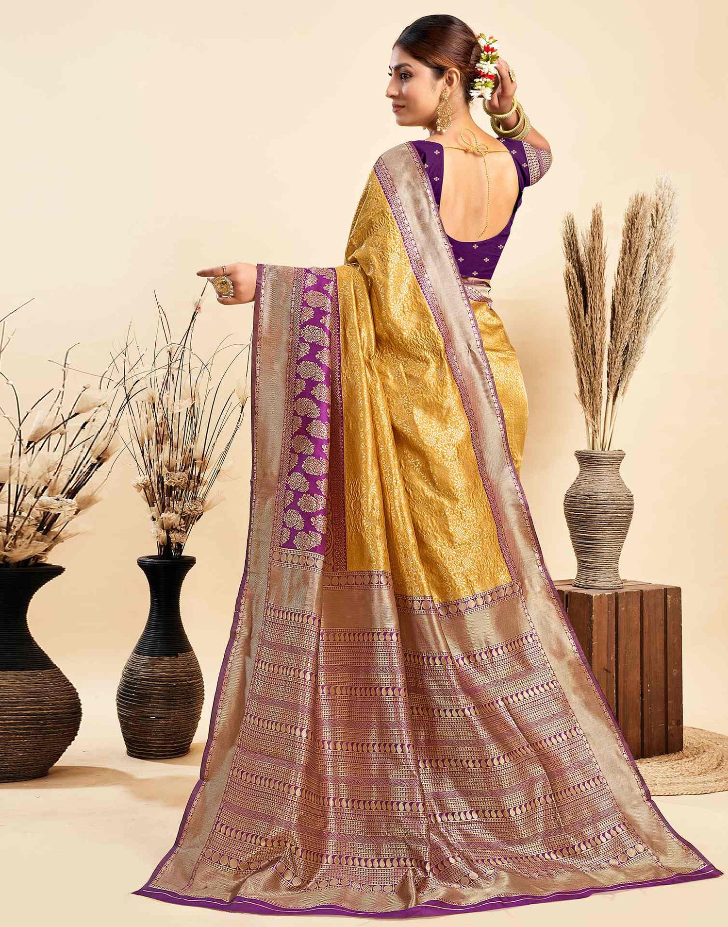 Turmeric Yellow Silk Woven Banarasi Saree