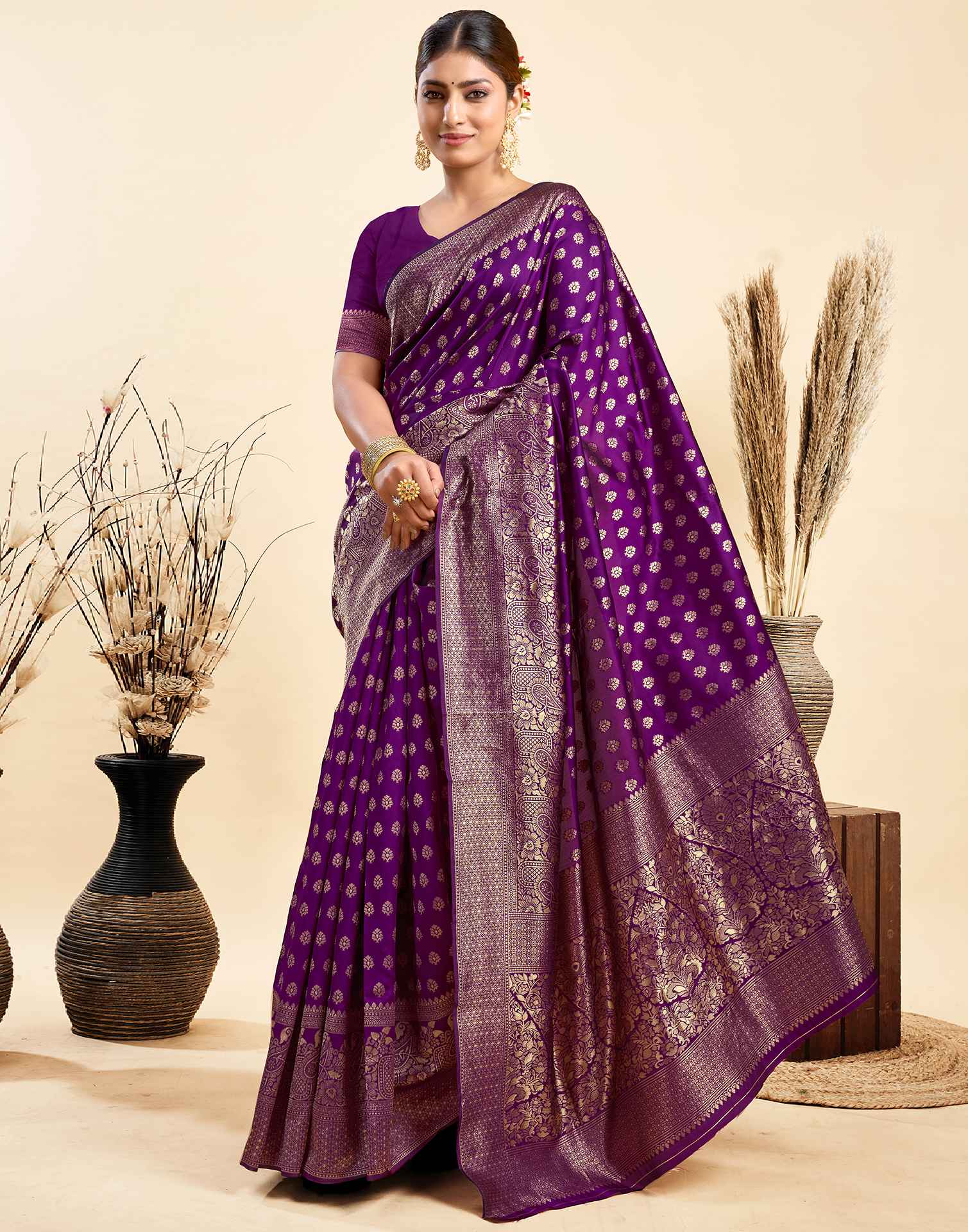 Purple Silk Woven Banarasi Saree