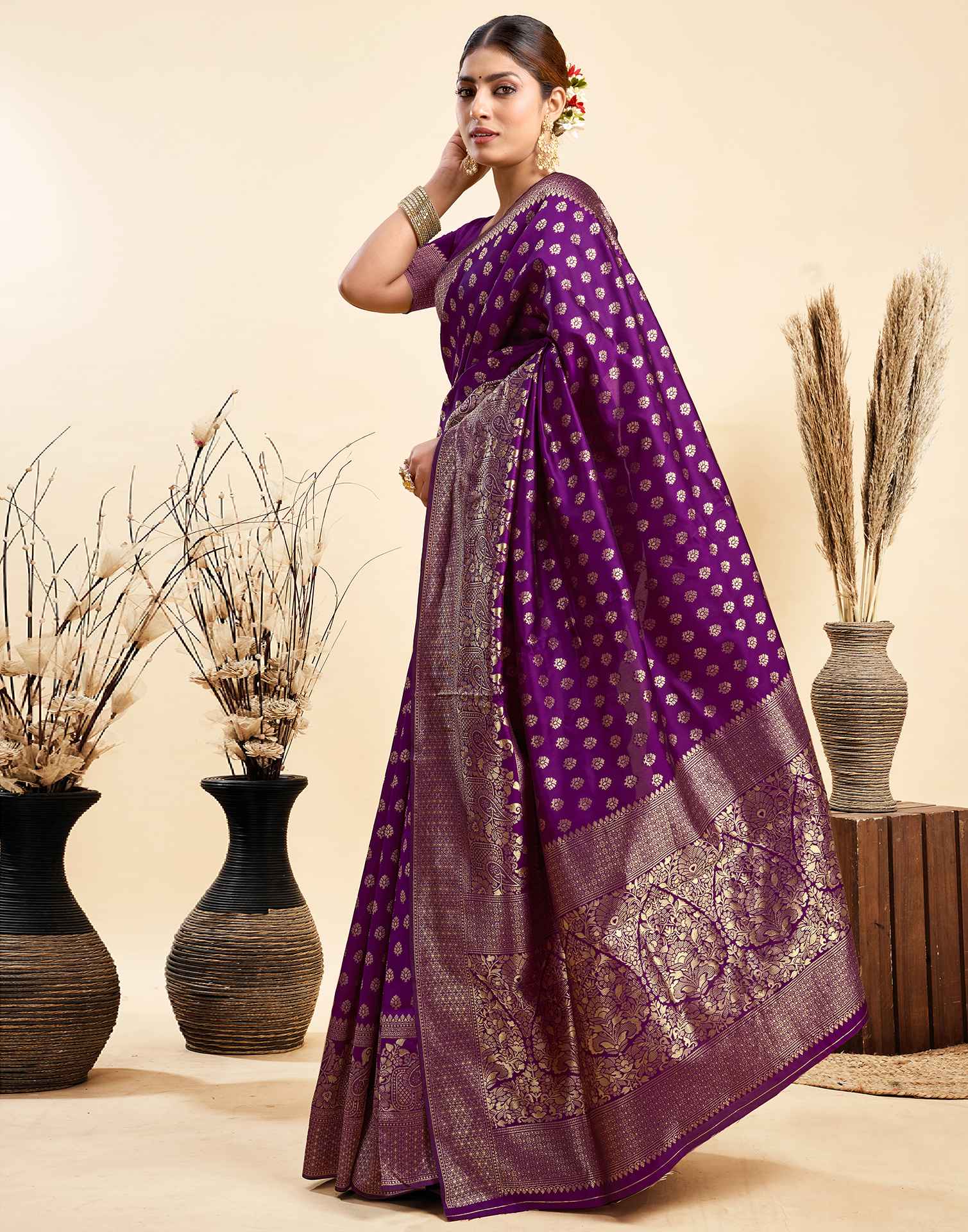 Purple Silk Woven Banarasi Saree