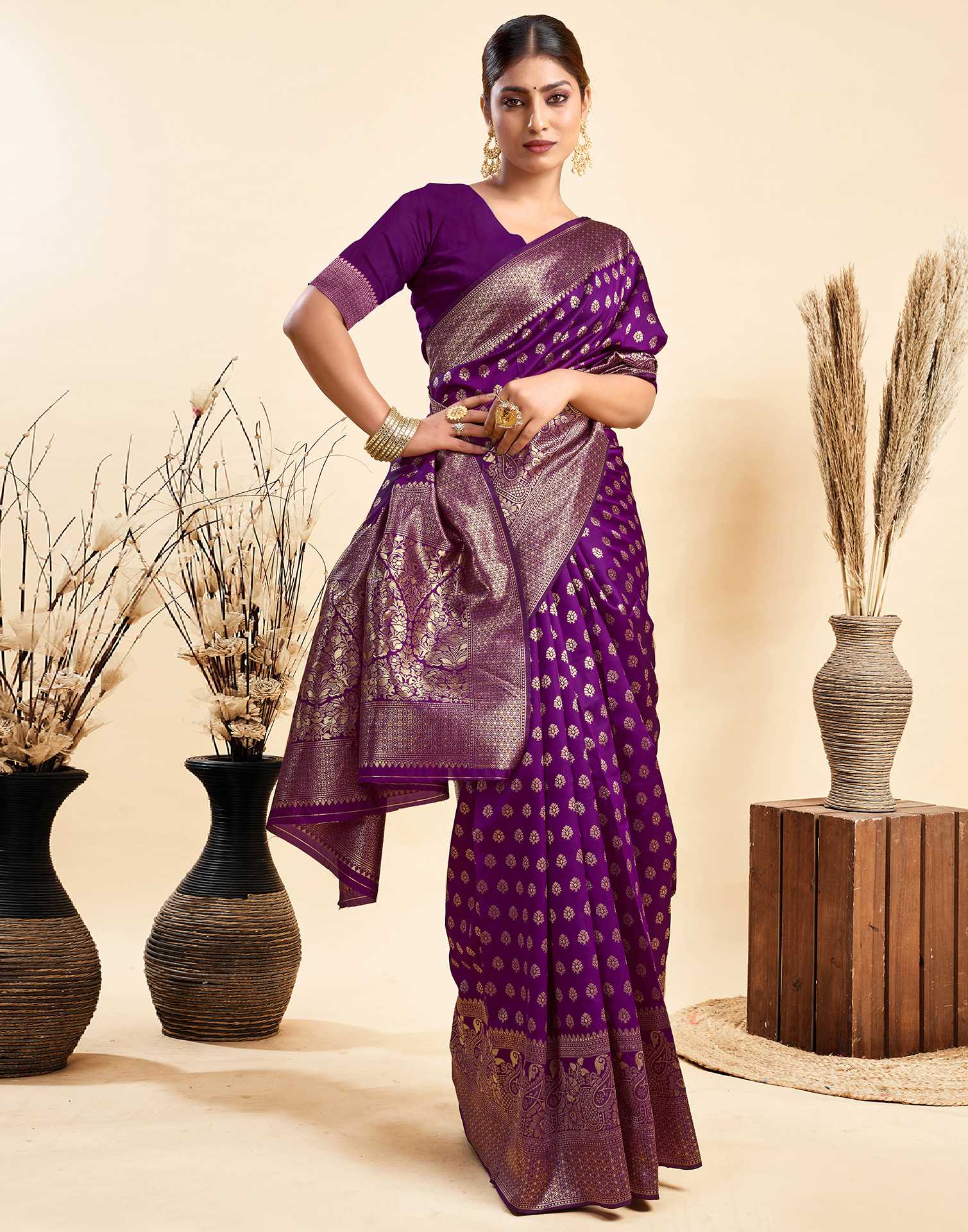 Purple Silk Woven Banarasi Saree